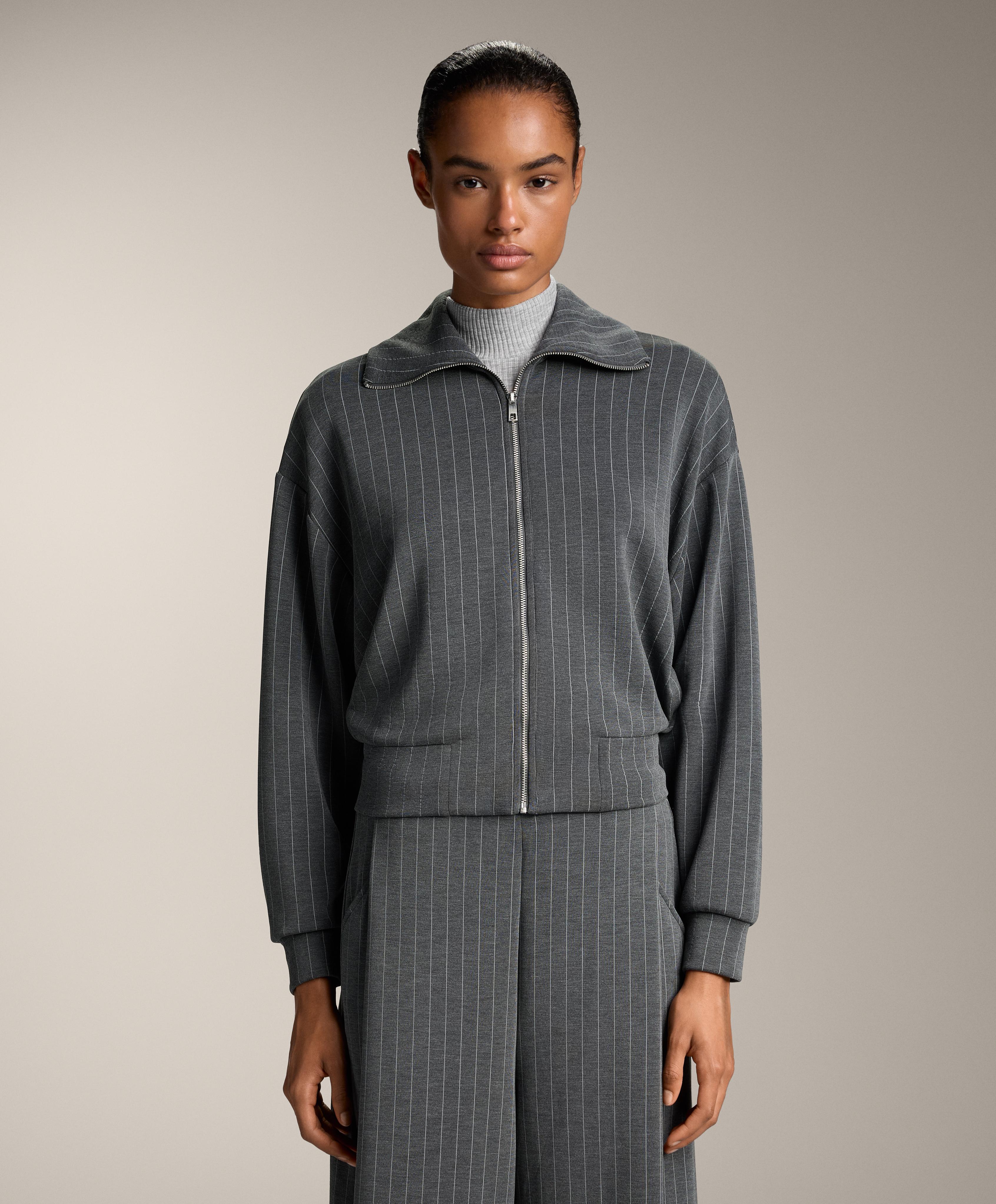 Striped boxy jacket with back pleat and soft-touch modal