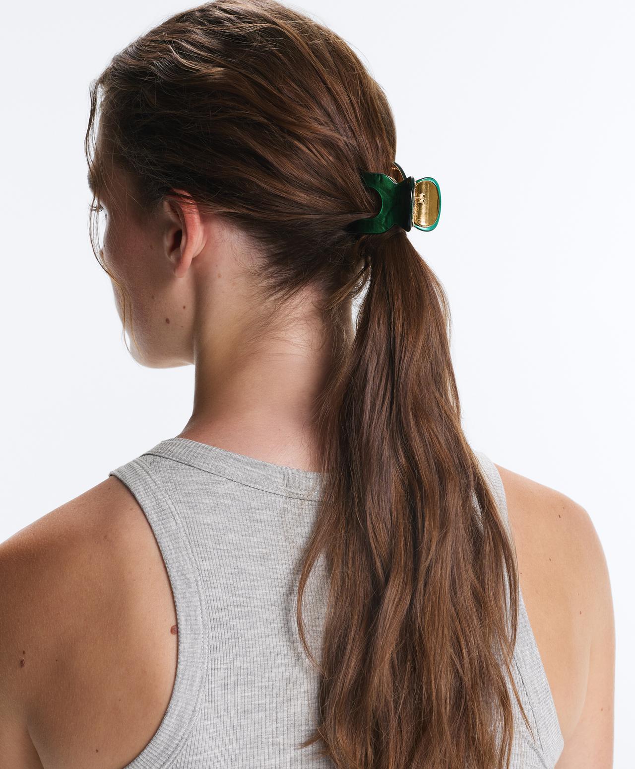 Medium metallic hair clip — DARK EMERALD
