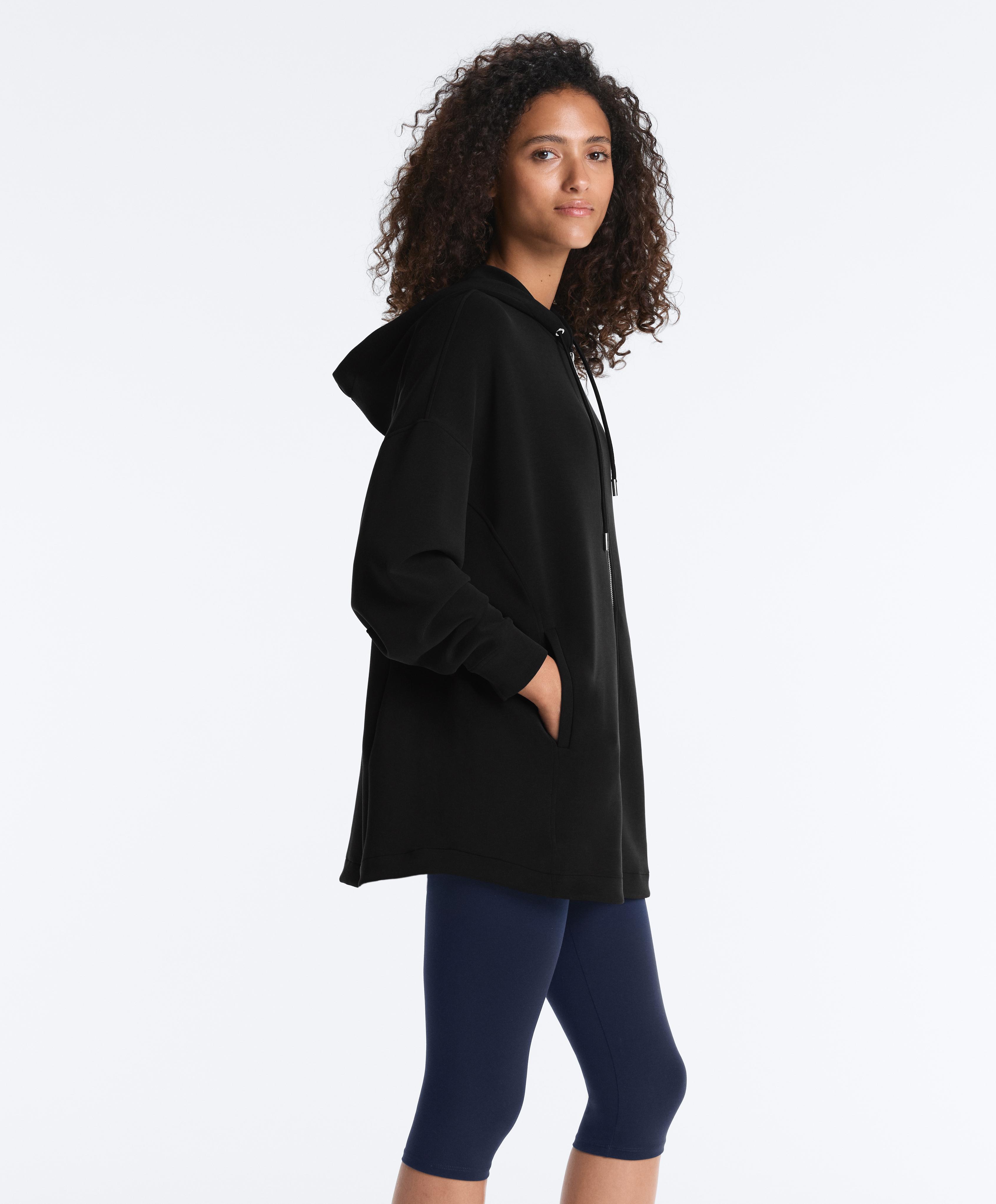 Long soft touch jacket with modal — BLACK