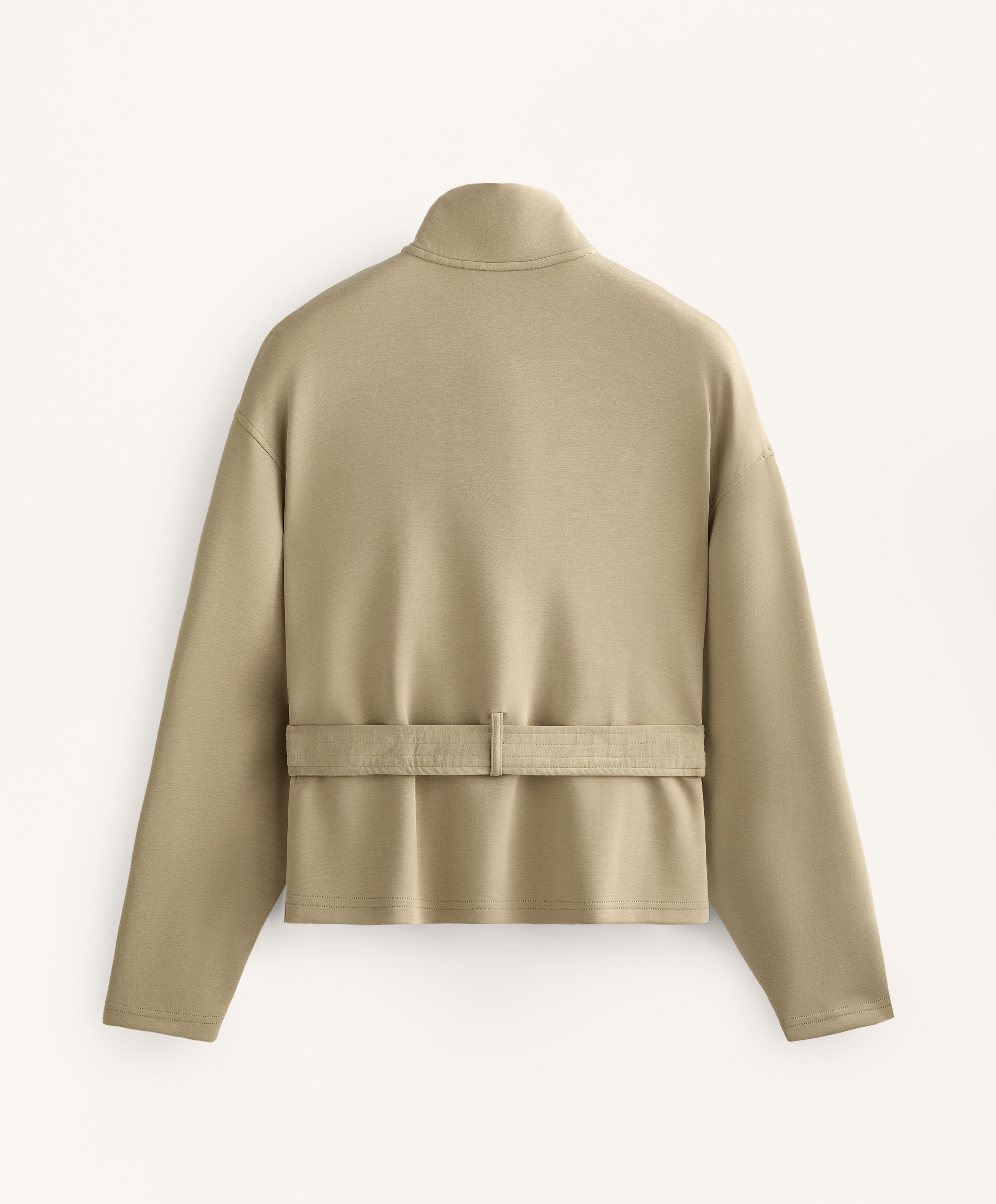 Soft-touch belted jacket with modal — GREEN BEIGE