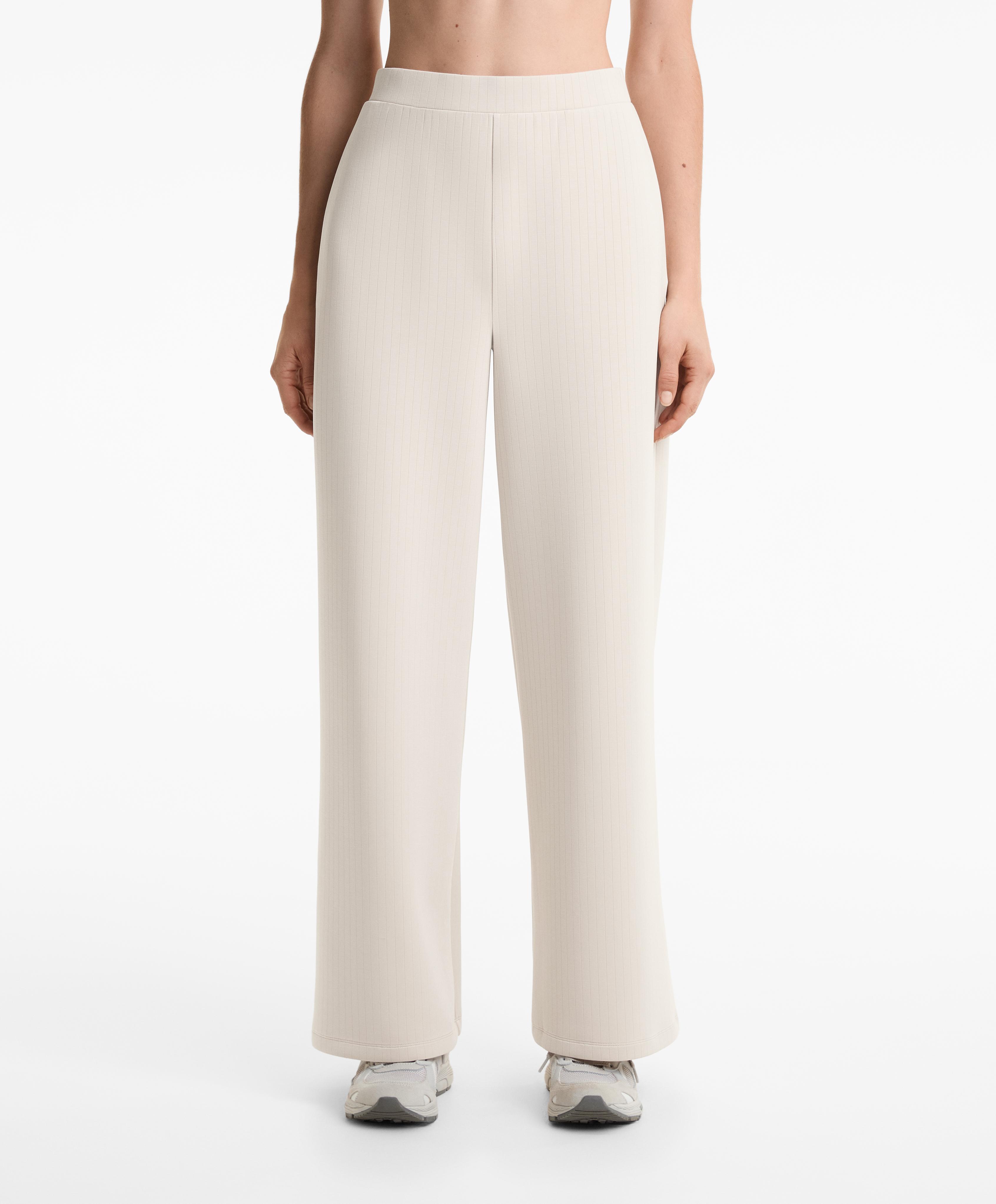 Straight-leg striped trousers with soft-touch modal