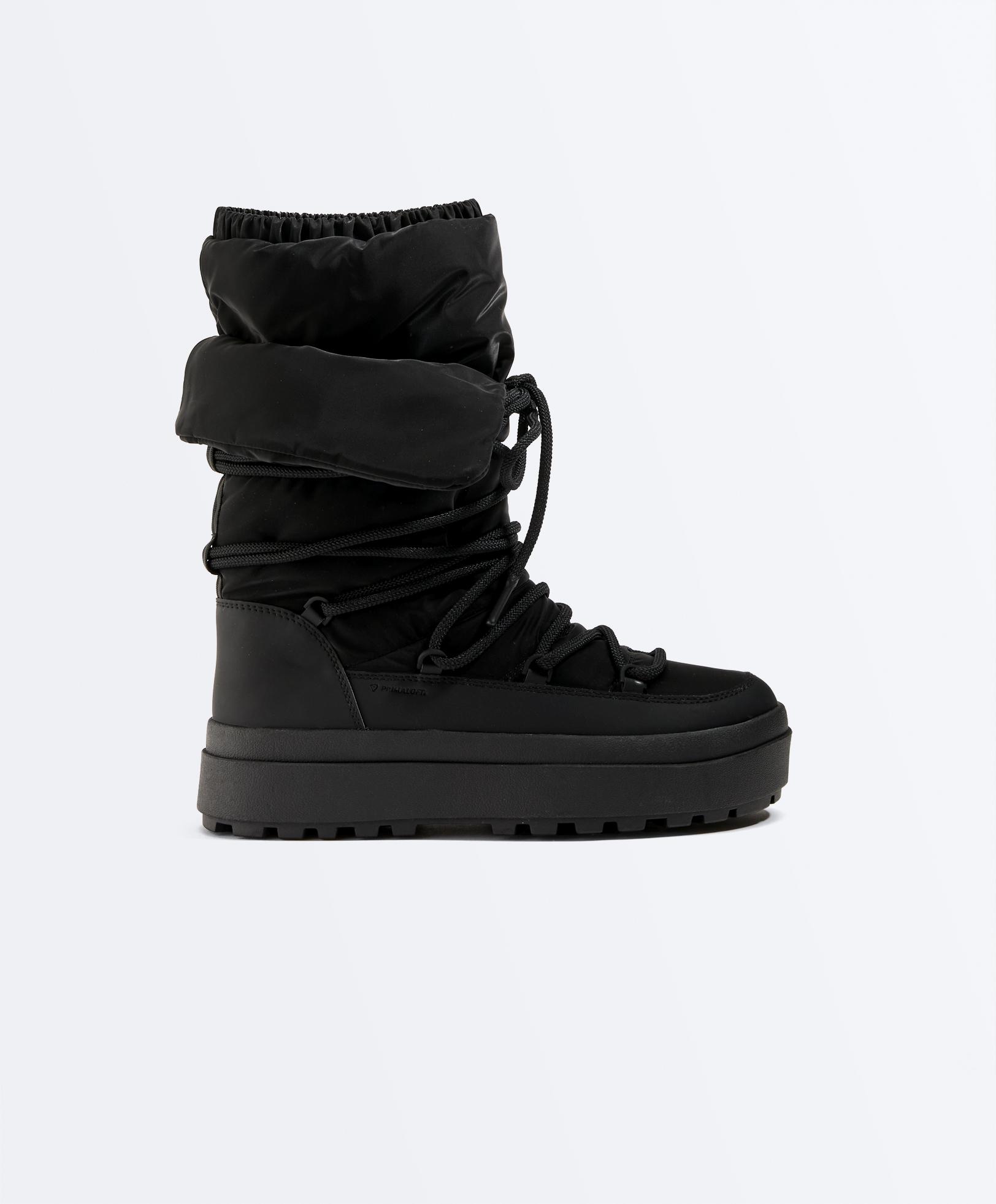 Laced nylon après-ski boots — BLACK
