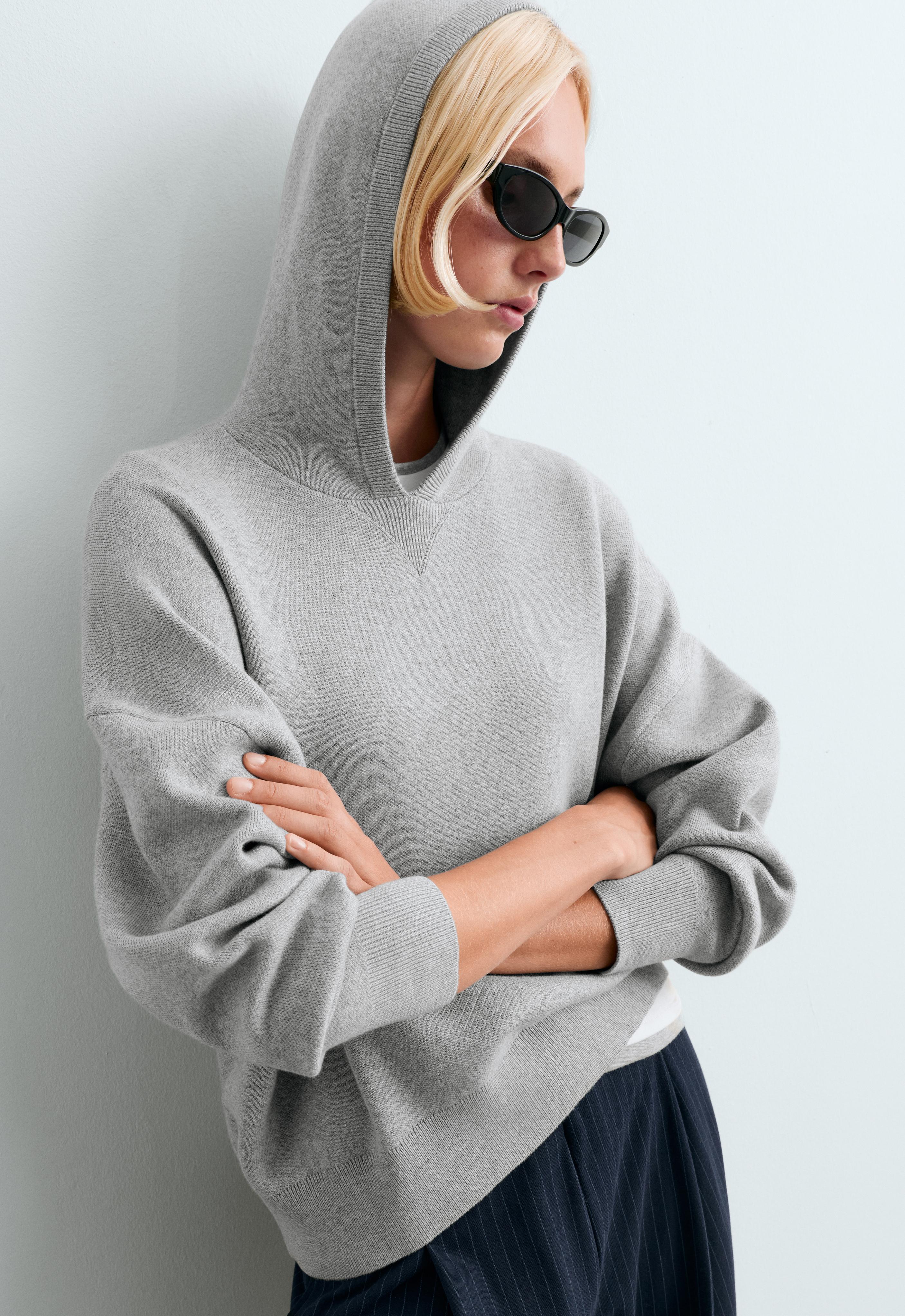 Cotton-blend knit hoodie