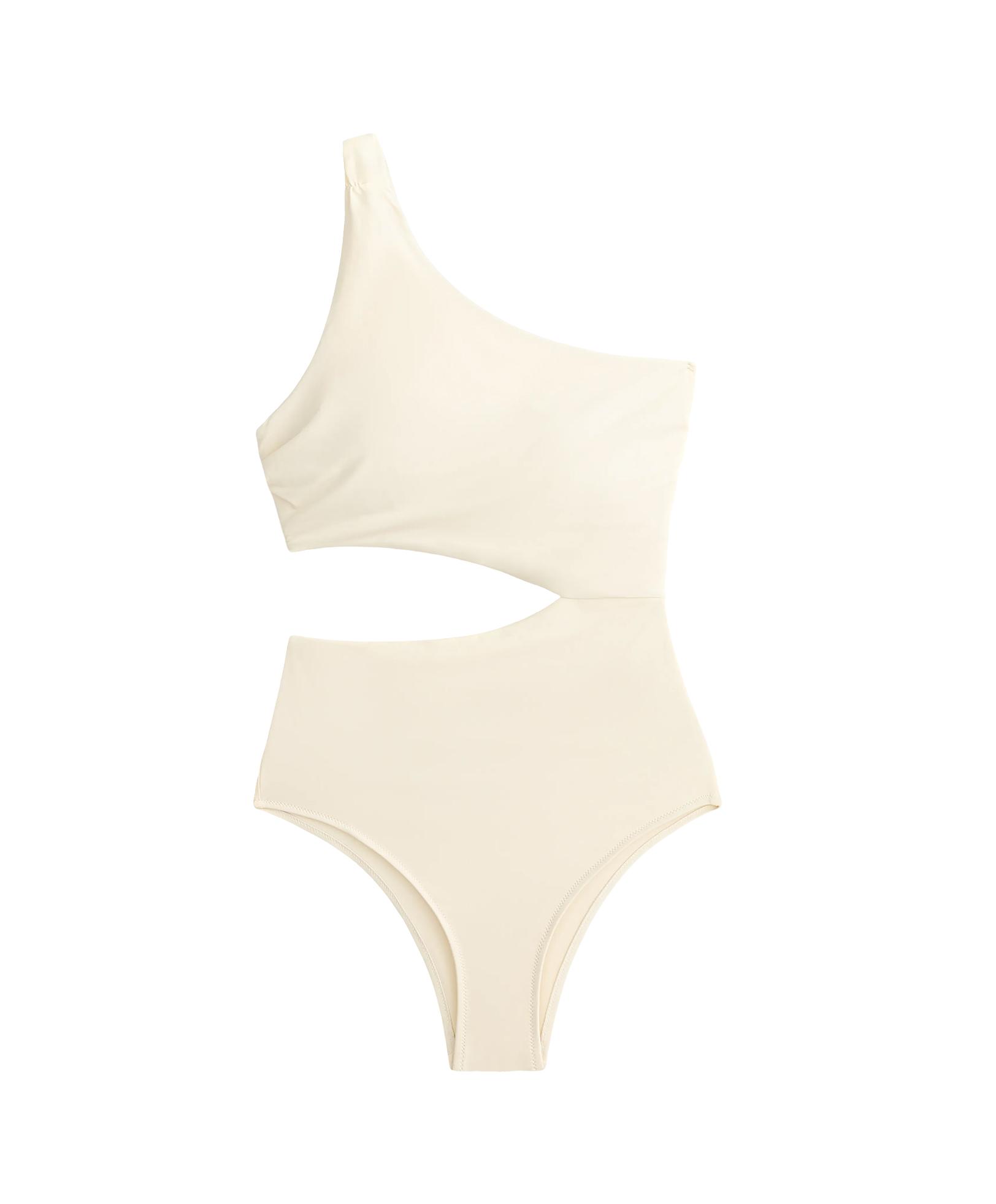 Asymmetric strap trikini — ECRU