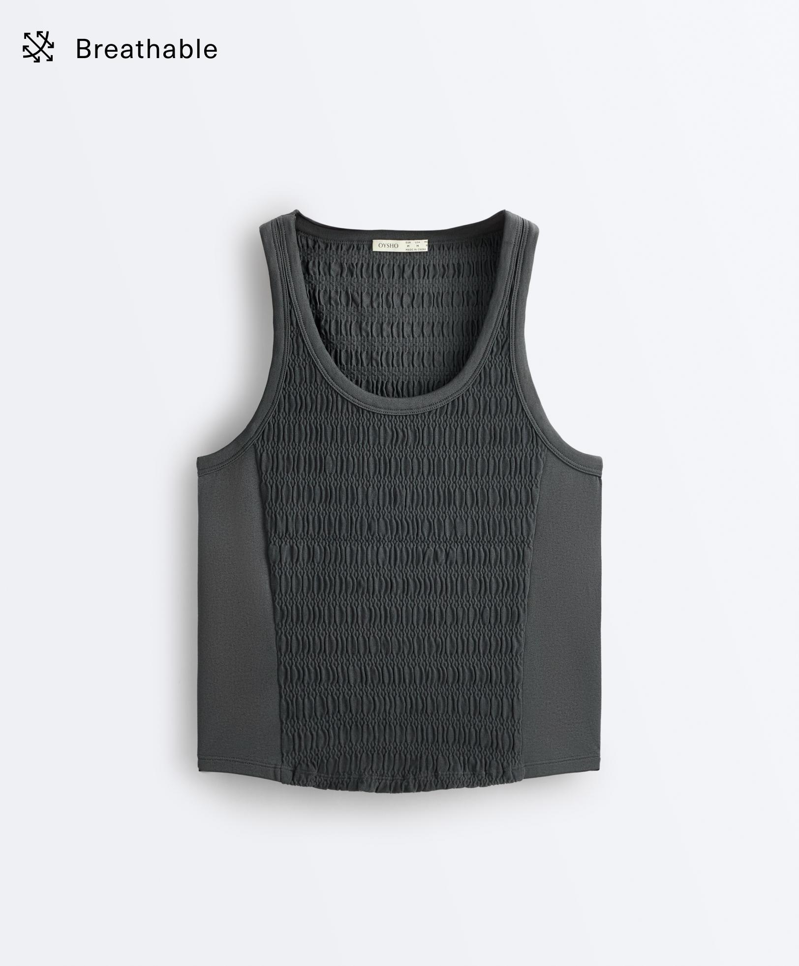 Seamless sleeveless smocked T-shirt — STEEL GREY
