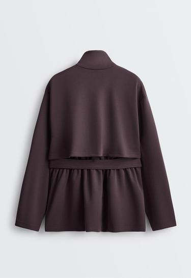 Long piqué jacket with belt — Purplish brown 9