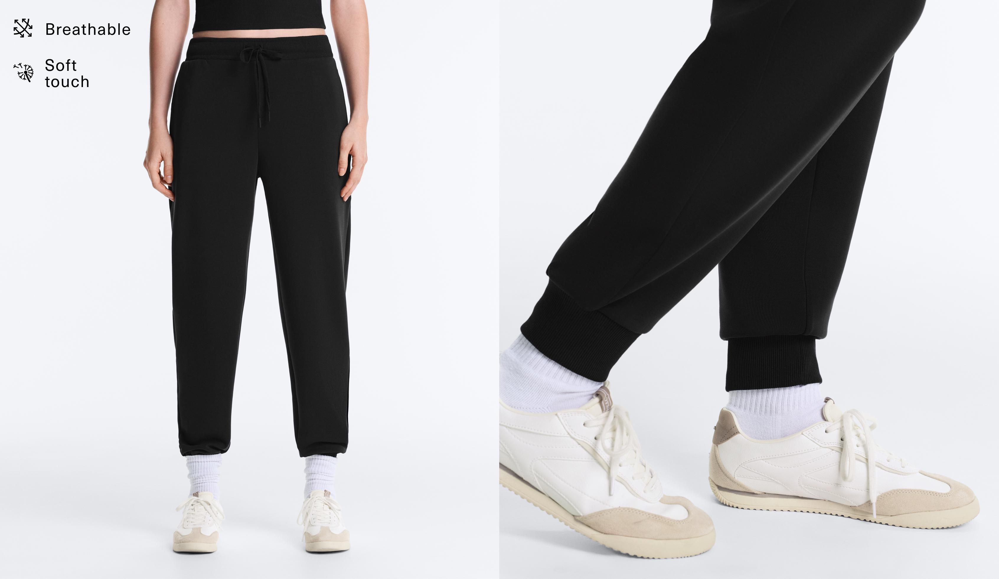 Slim-fit rib modal soft-touch joggers — BLACK