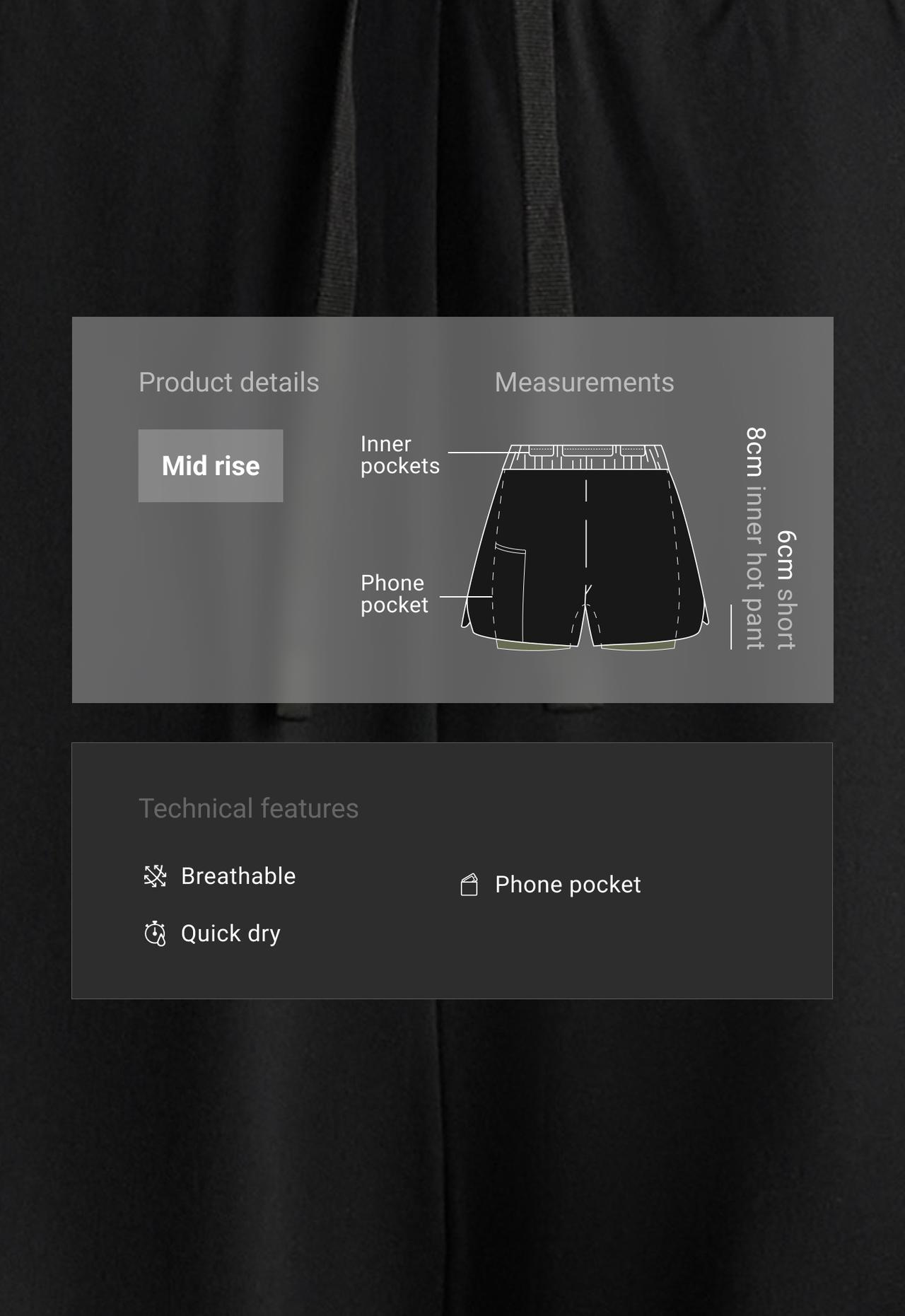 Light Touch 2-in-1 mid-rise shorts — BLACK