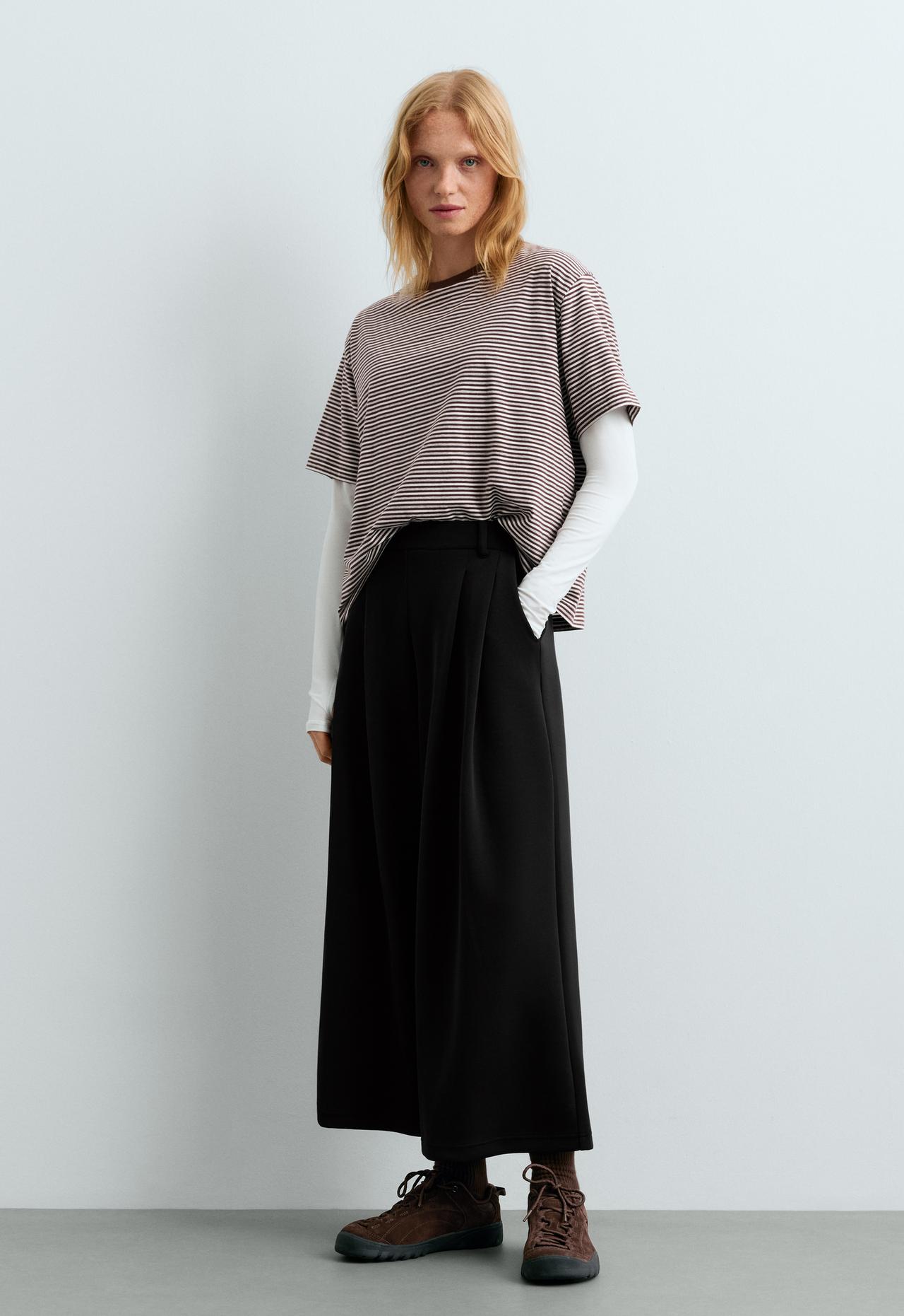 Soft-touch wide-leg crop trousers with modal and pleats — BLACK
