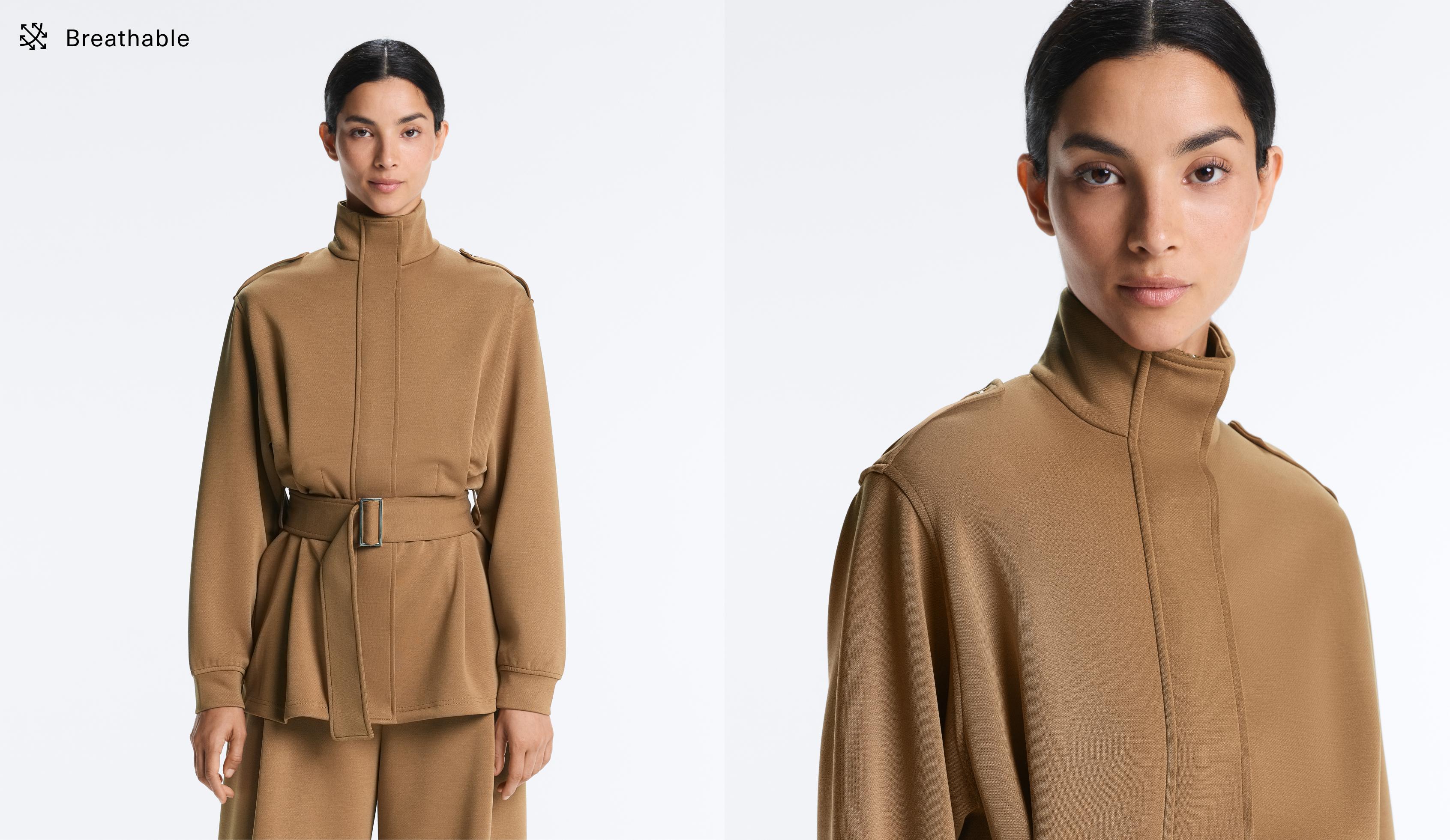Long Utility jacket with twill belt — COPPER