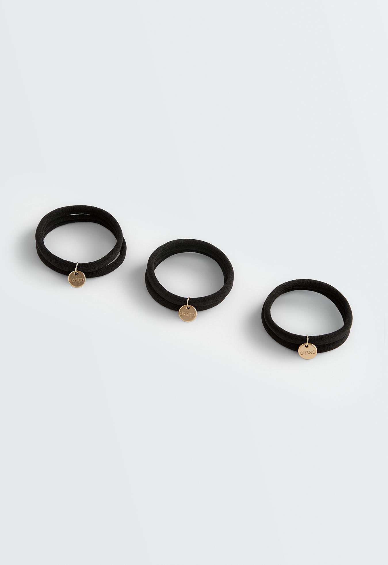 6 Oysho plaque hair ties — BLACK
