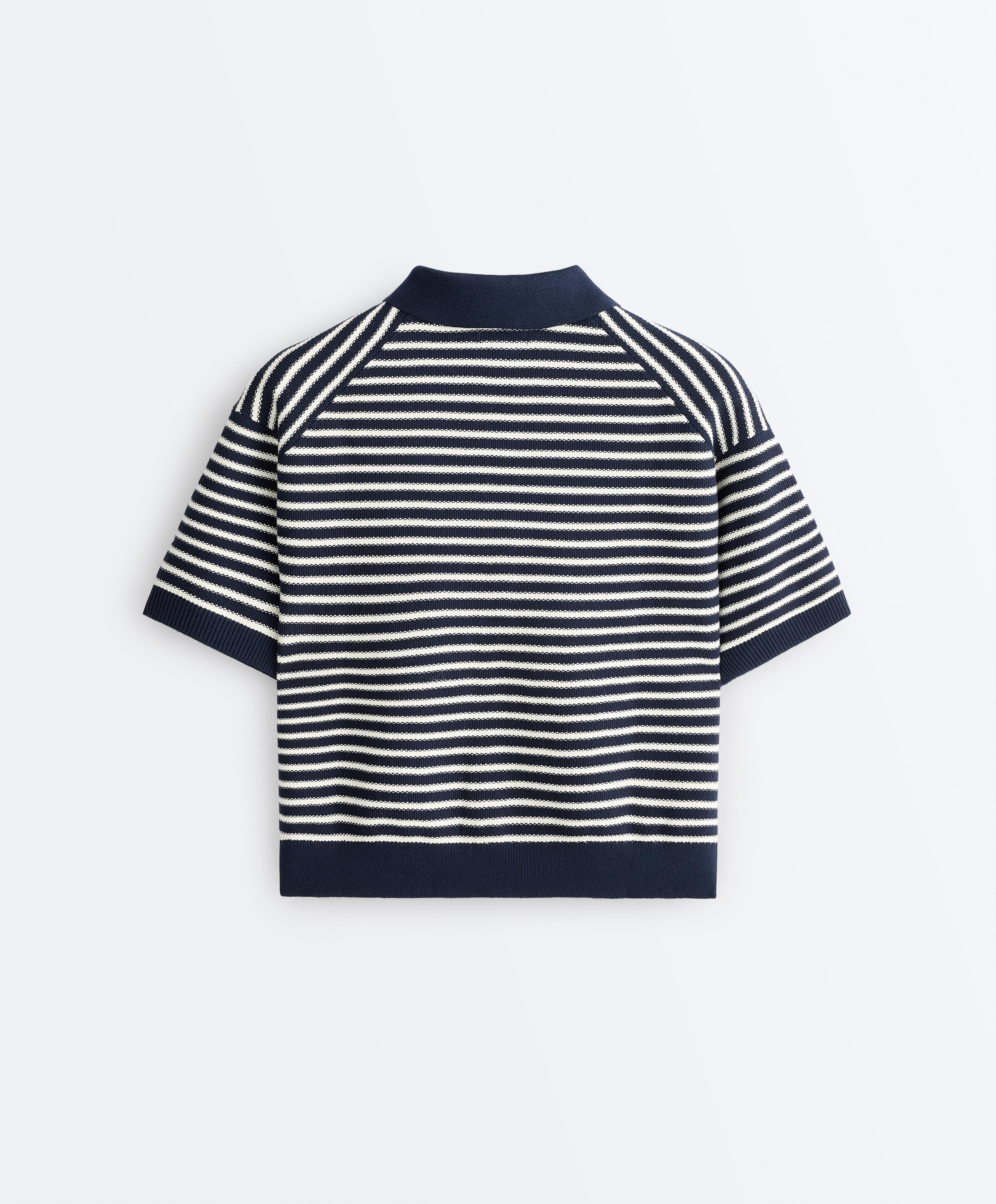 100% cotton striped knit polo shirt — NAVY BLUE