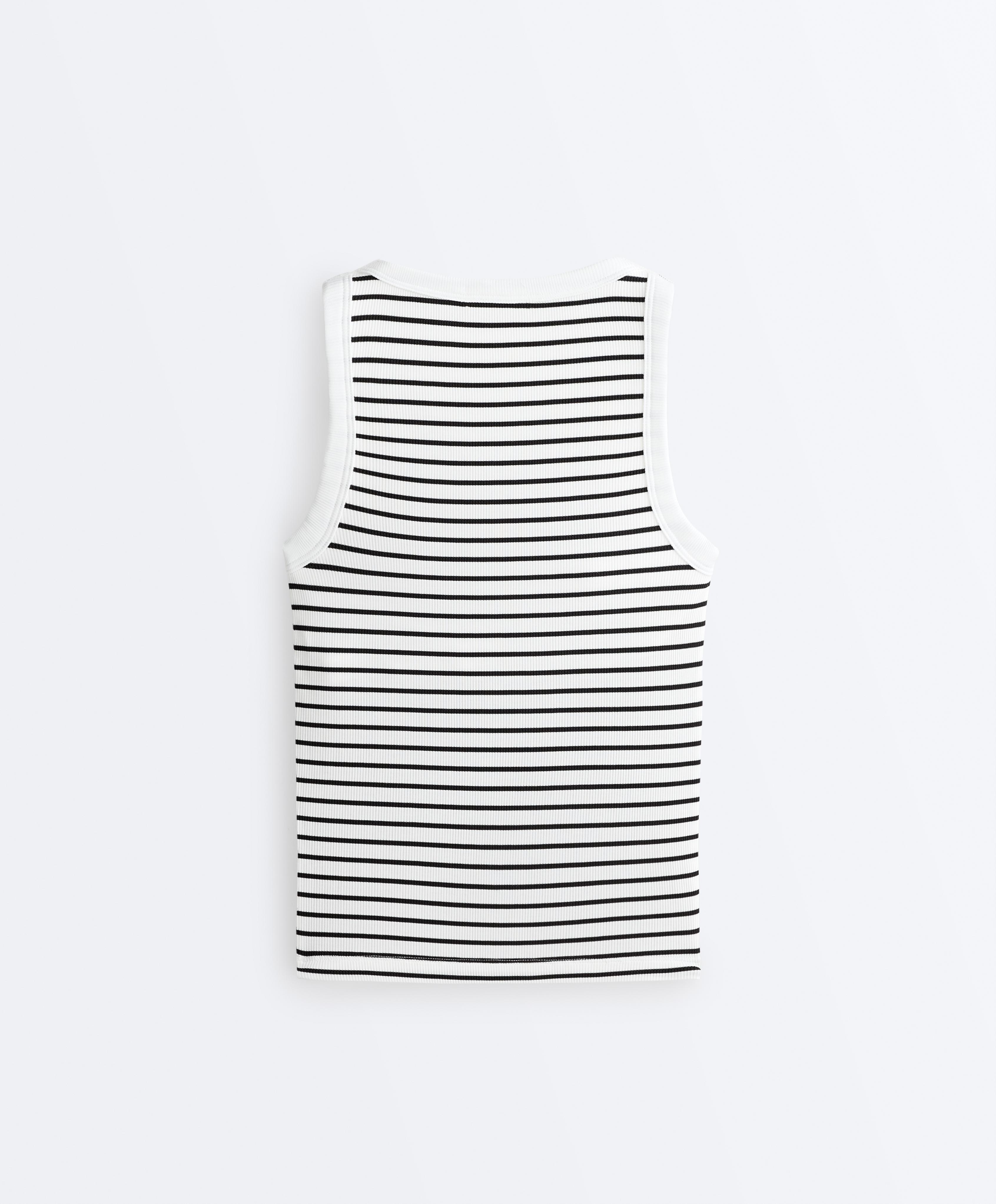 Long modal rib stripe tank top — BLACK