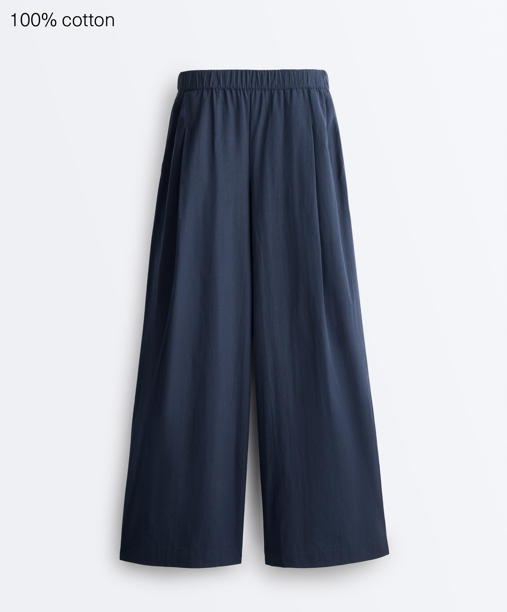 Wide-leg 100% cotton poplin trousers