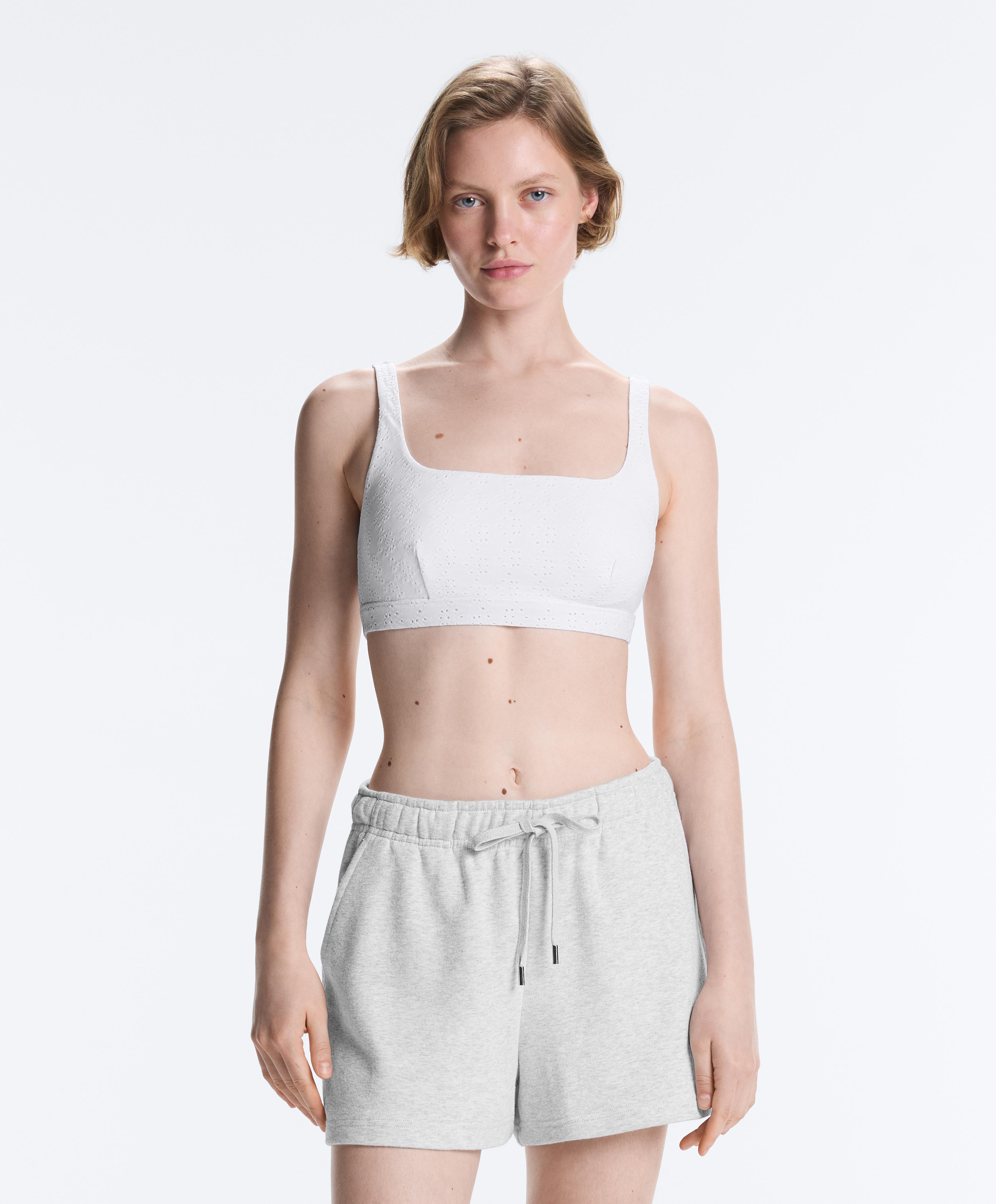 Embroidered medium-support sports bra — WHITE