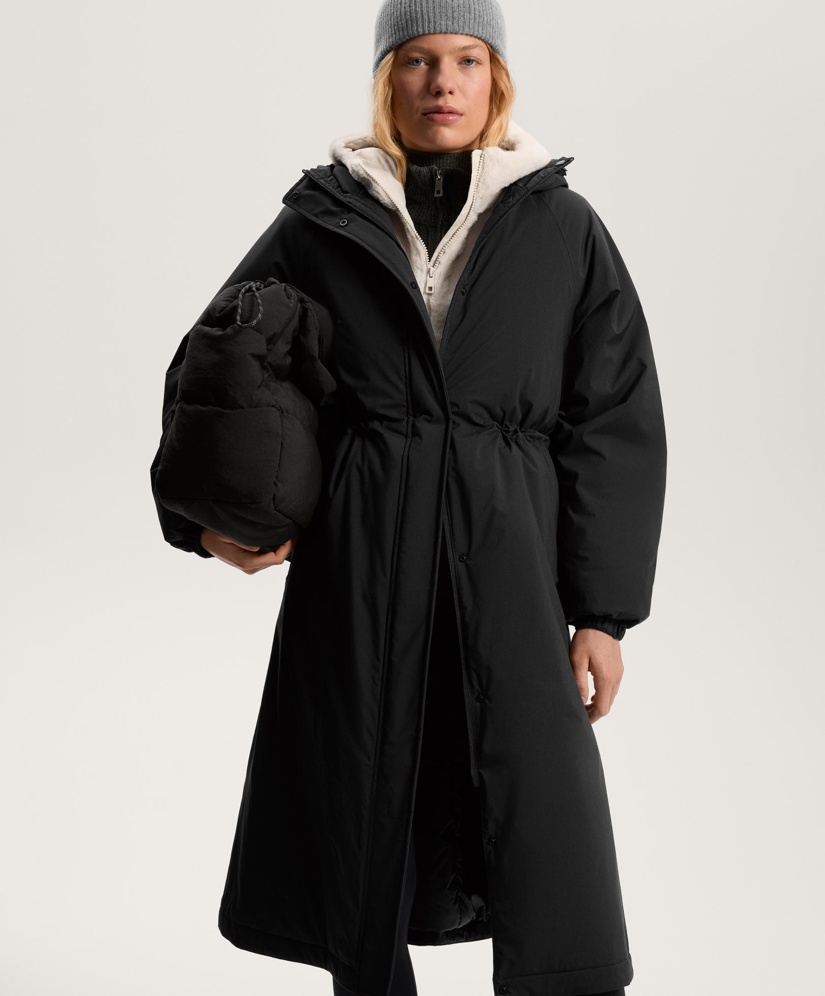 10k Thindown® waterproof extra-light long padded jacket — BLACK