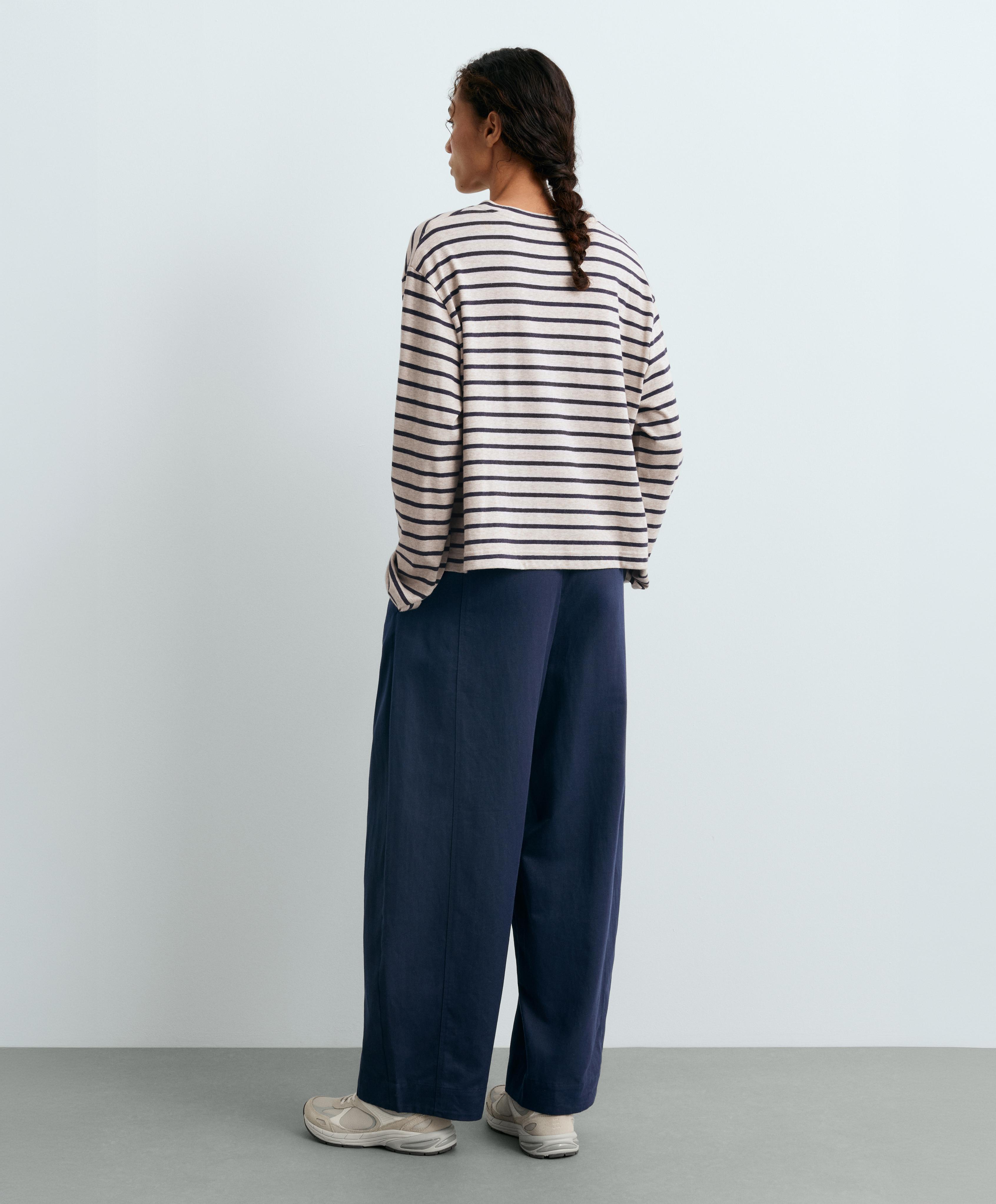 Striped cotton-blend long-sleeved T-shirt — MINK MELANGE