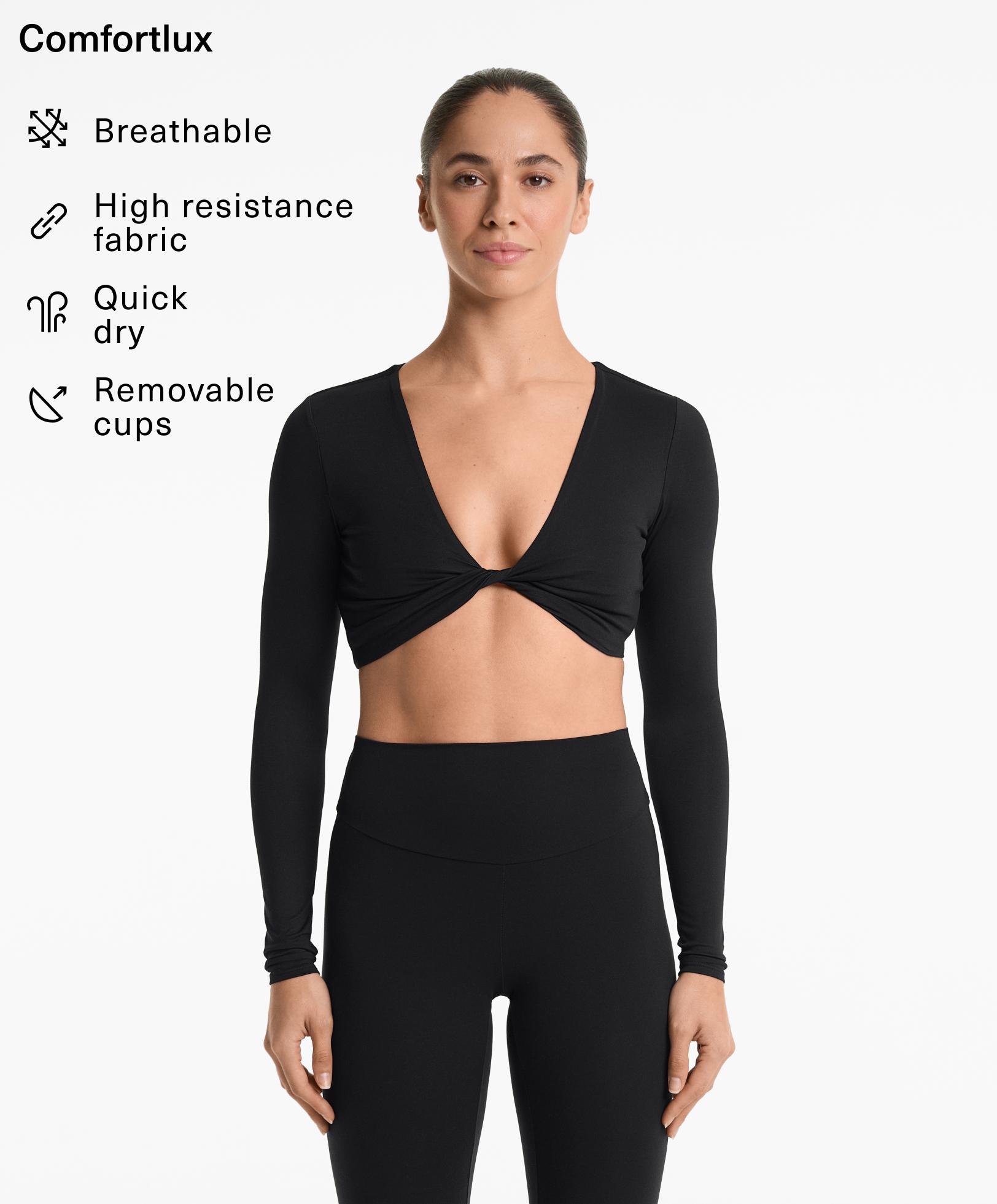 Comfortlux-Crop-Shirt mit Twist vorne und langen Ärmeln