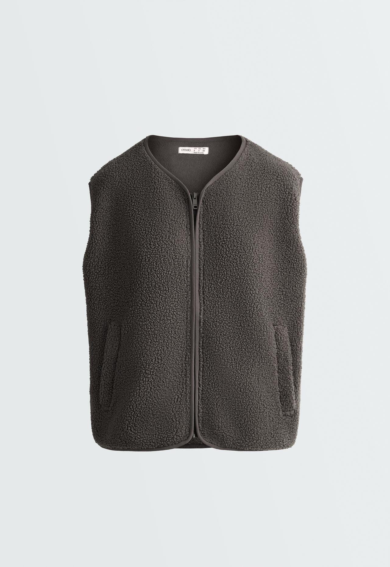Faux-shearling gilet with zip — CHARCOAL GREY
