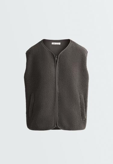 Faux-shearling gilet with zip — CHARCOAL GREY 5