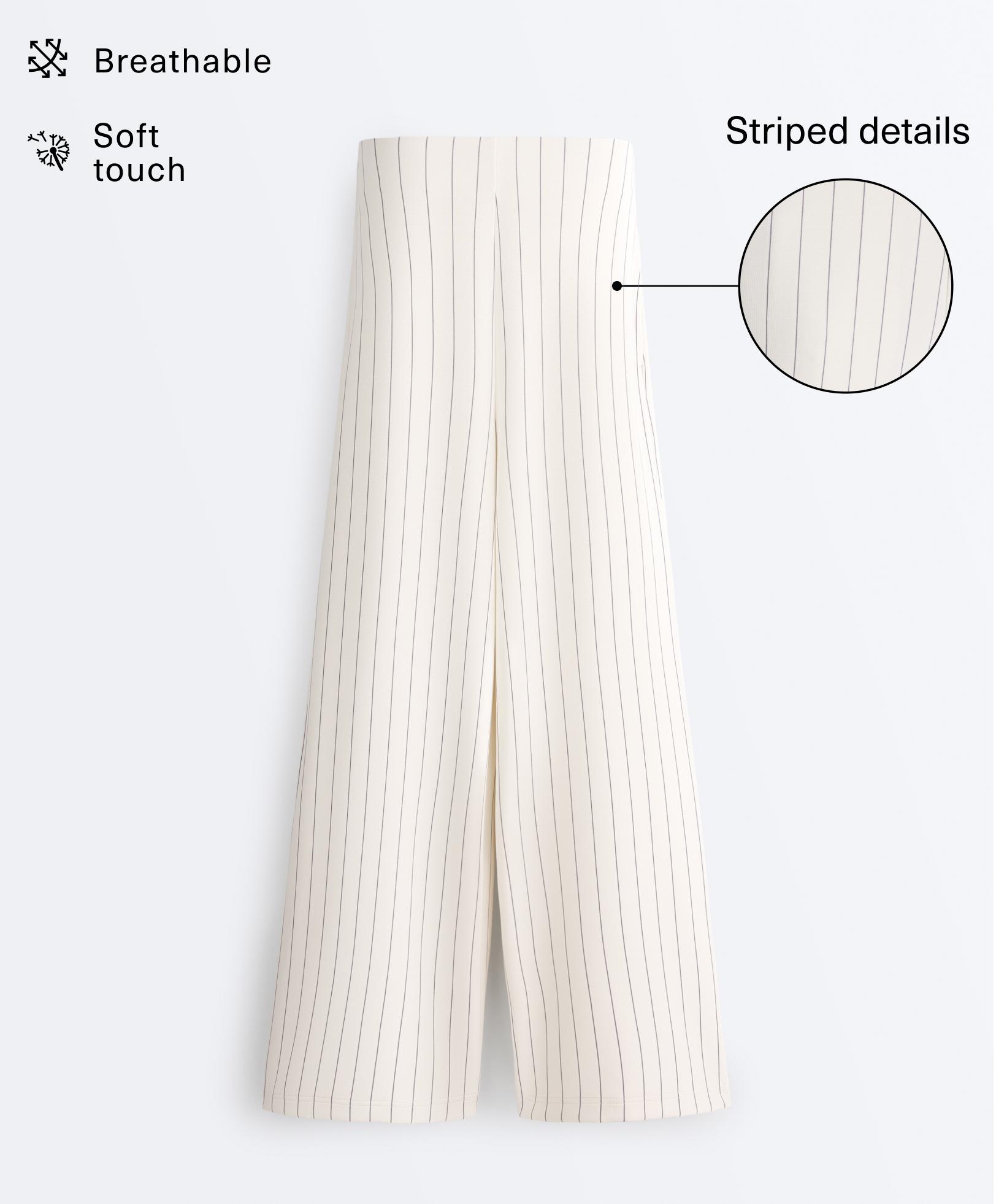 Soft touch pinstripe wide leg high rise trousers — ECRU