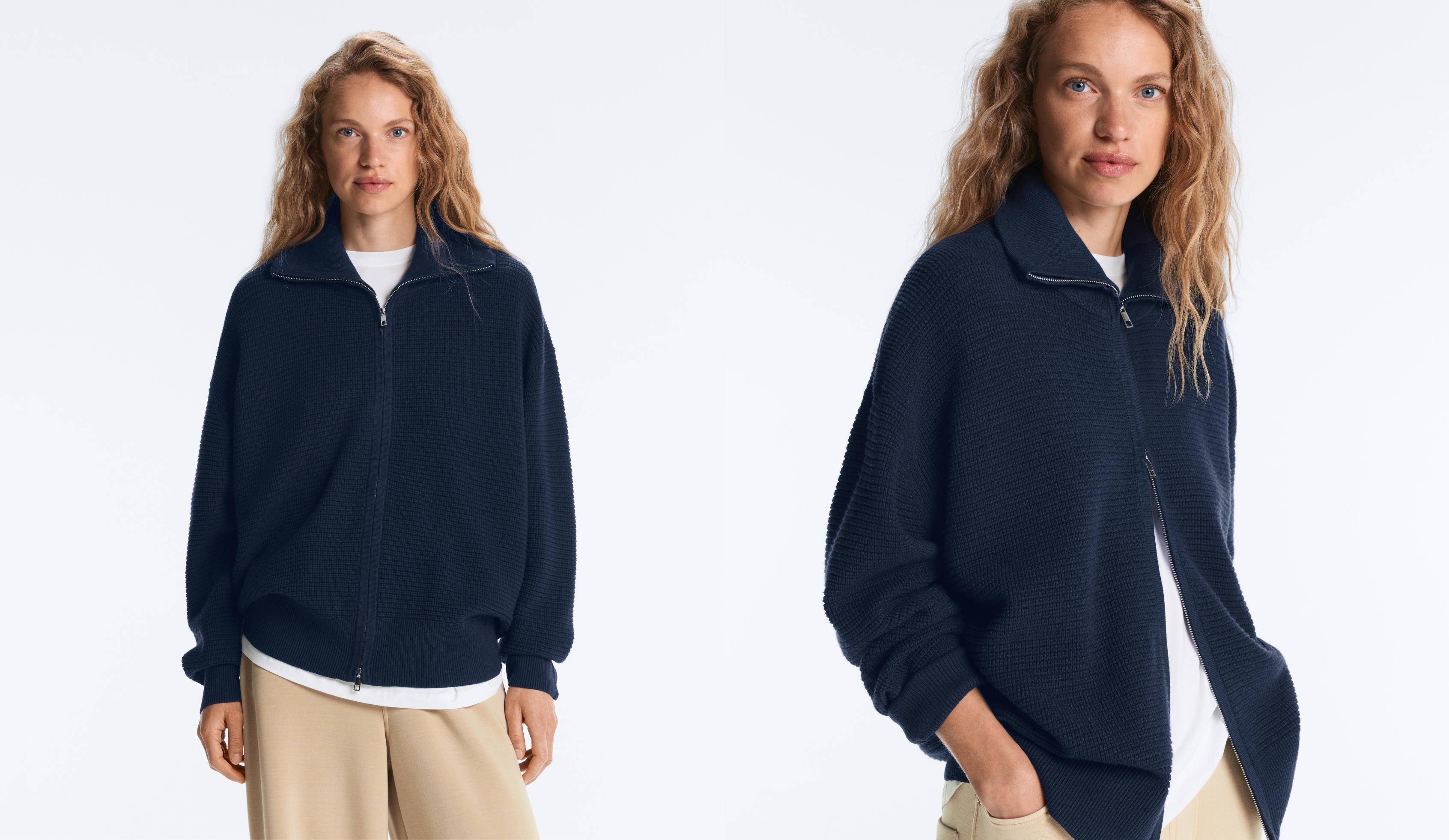 High neck knit jacket — NAVY BLUE