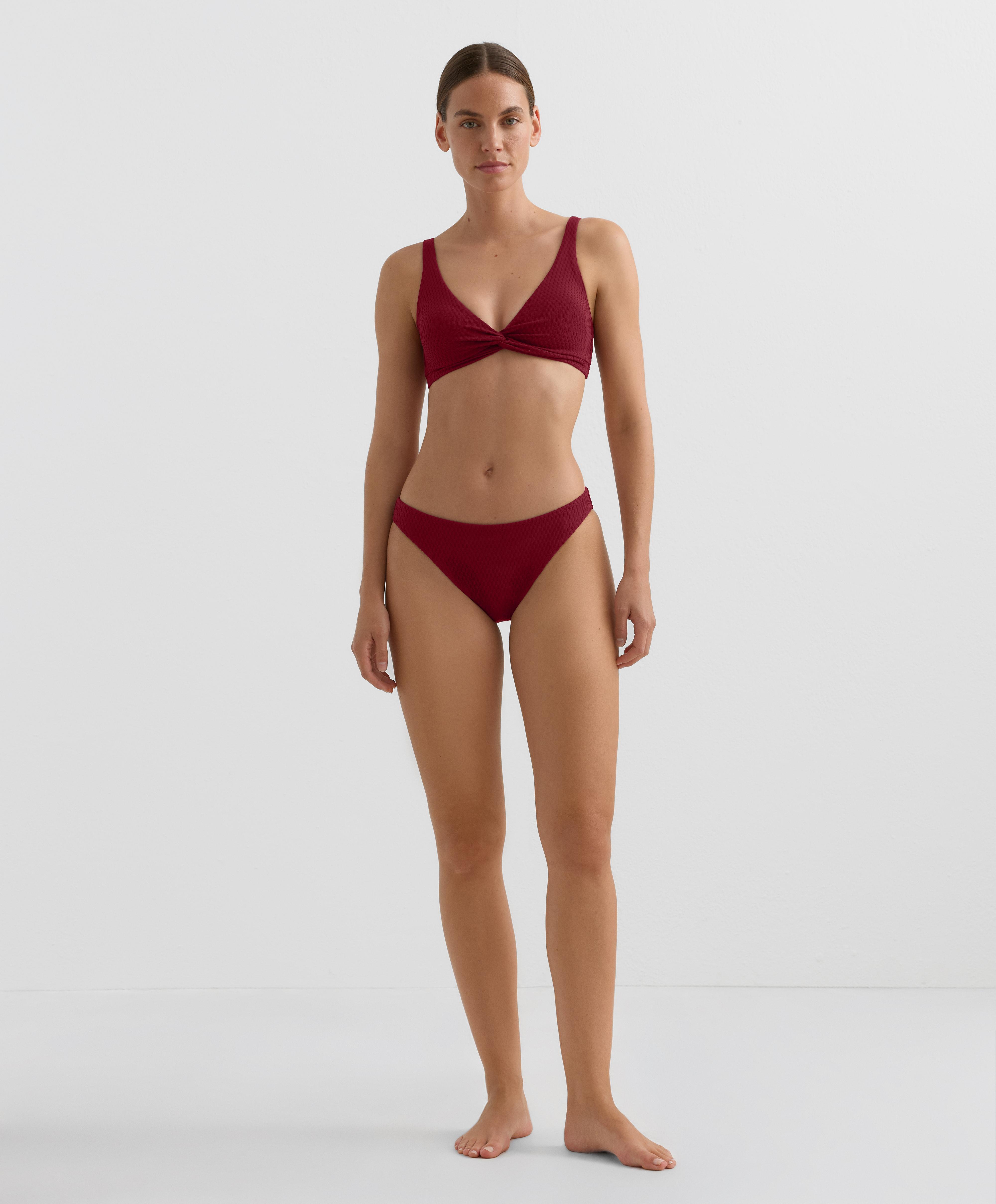 Mini check jacquard halter bikini top — PALE PLUM