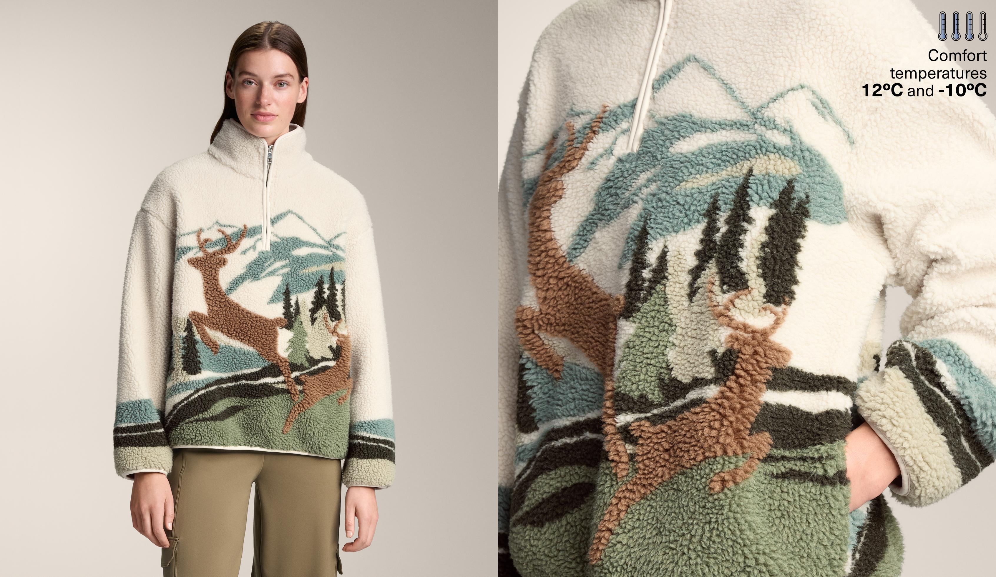 Deer landscape faux-shearling sweatshirt - Sale Deer landscape faux-shearling sweatshirt - Sale