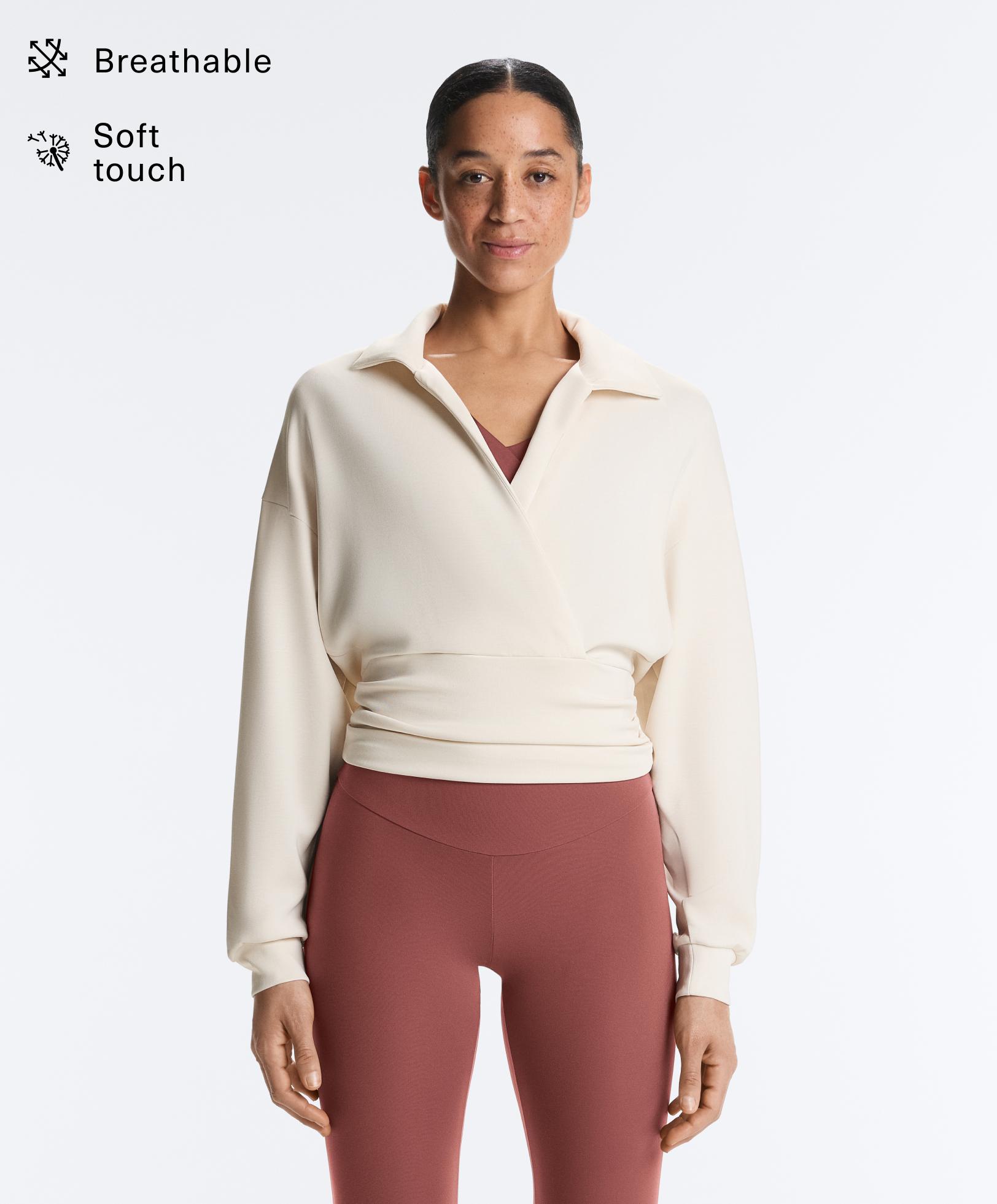 Yumuşak dokulu modal kumaşlı polo yaka kruvaze sweatshirt