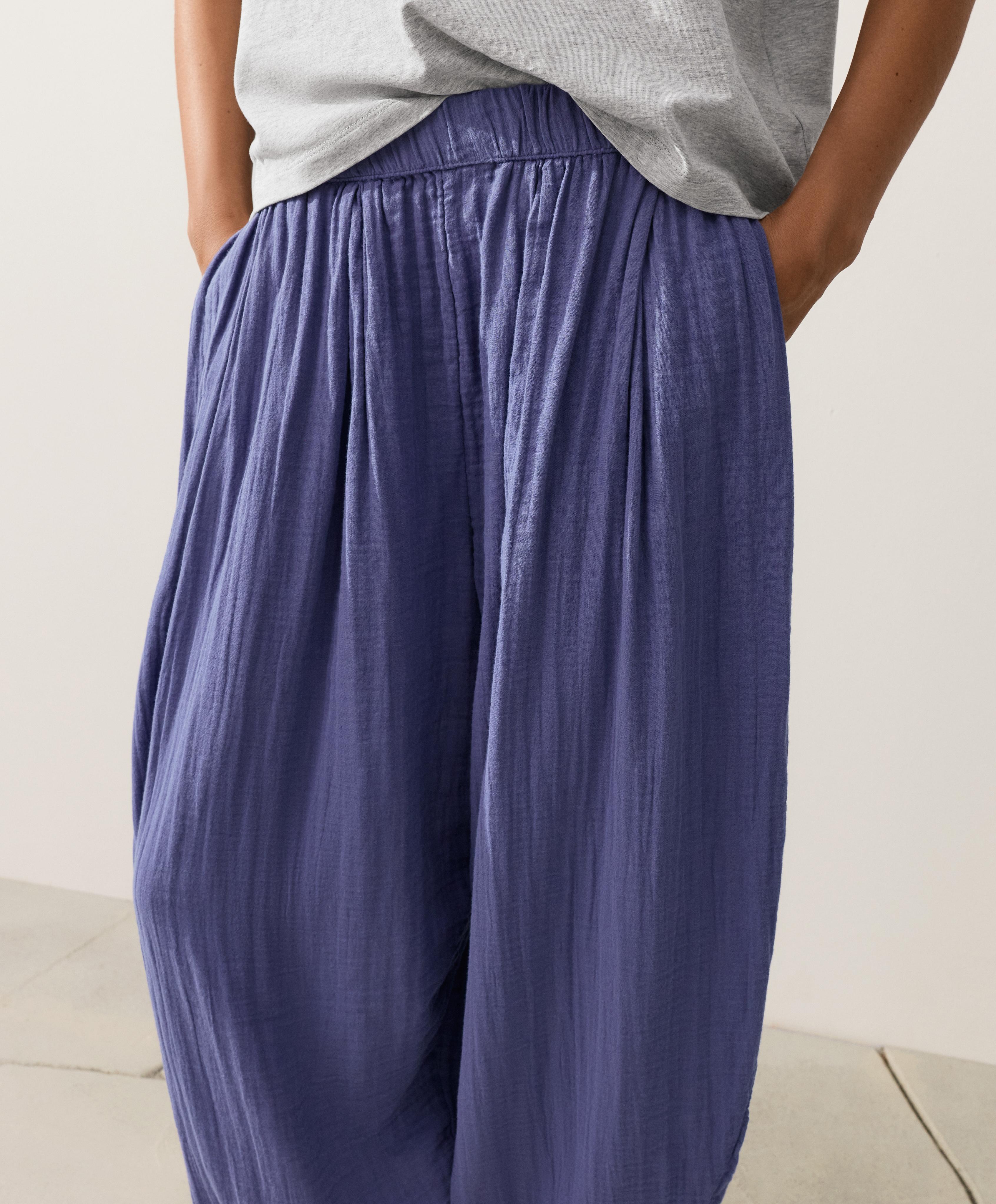 100% cotton muslin balloon trousers — BLUEBERRY