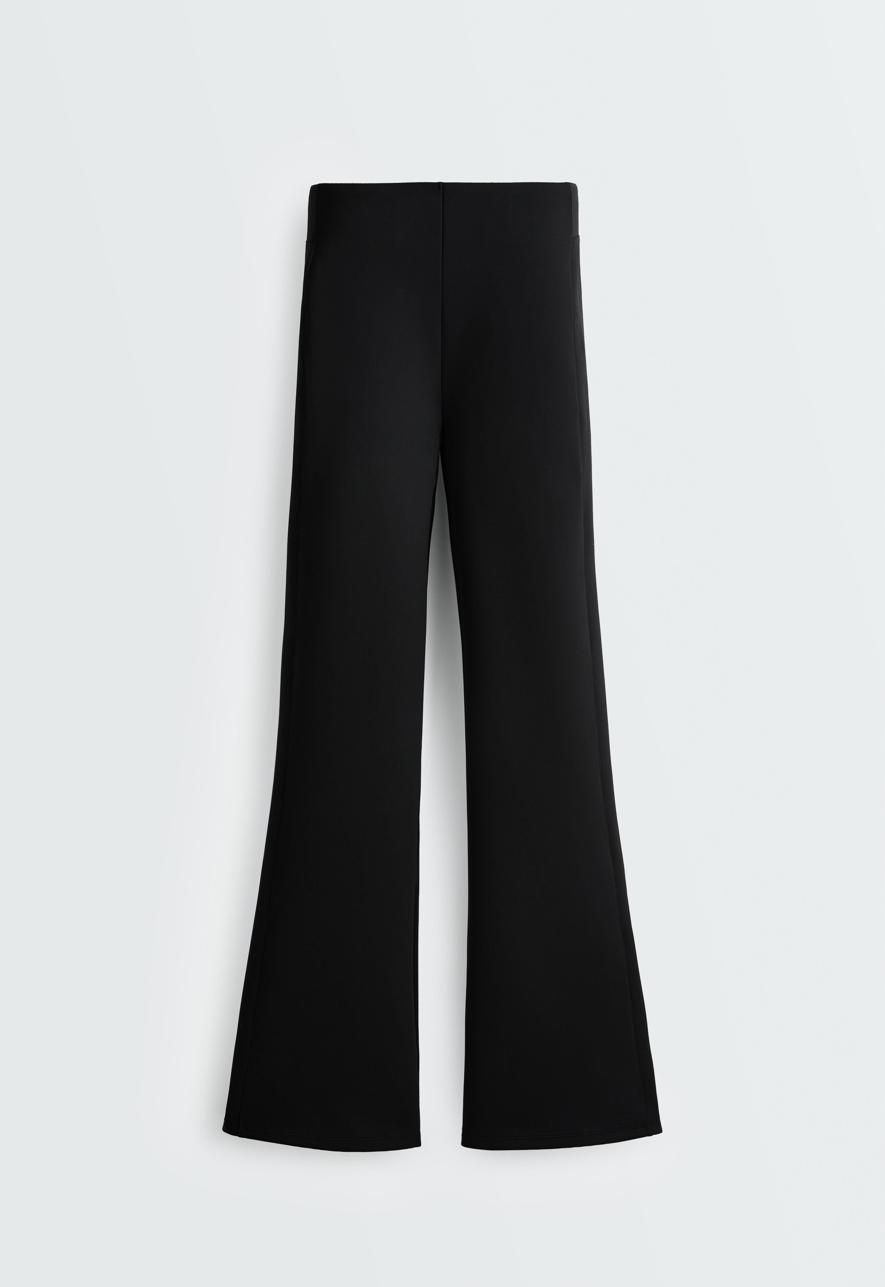 Neoprene-effect high rise flare trousers — BLACK