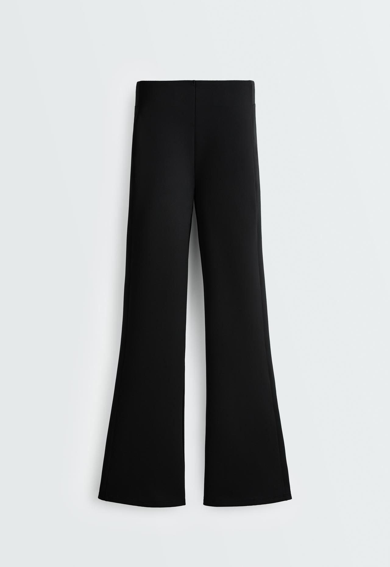 Neoprene-effect high rise flare trousers — BLACK