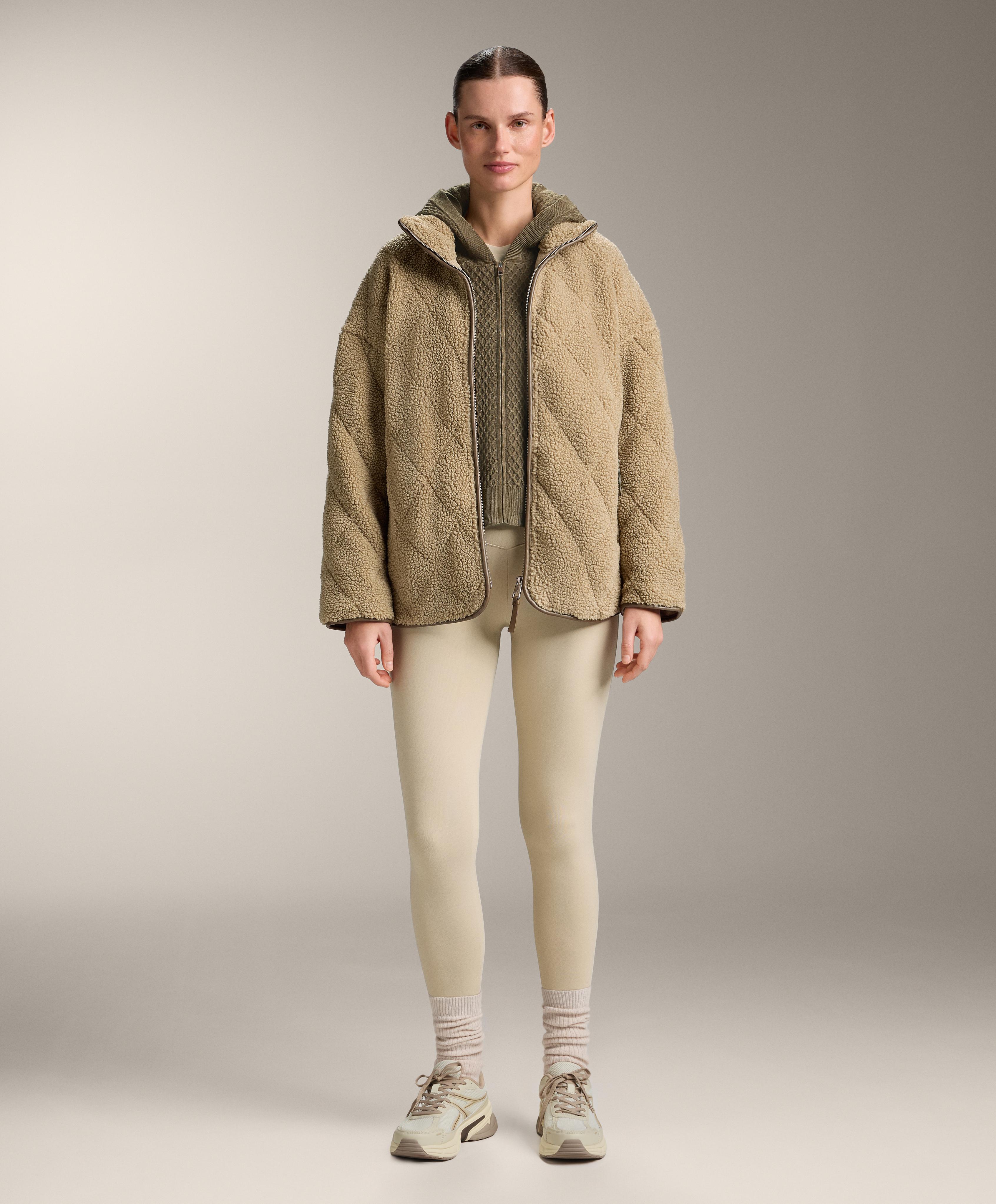 Diamond quilted faux-shearling jacket — GREEN BEIGE