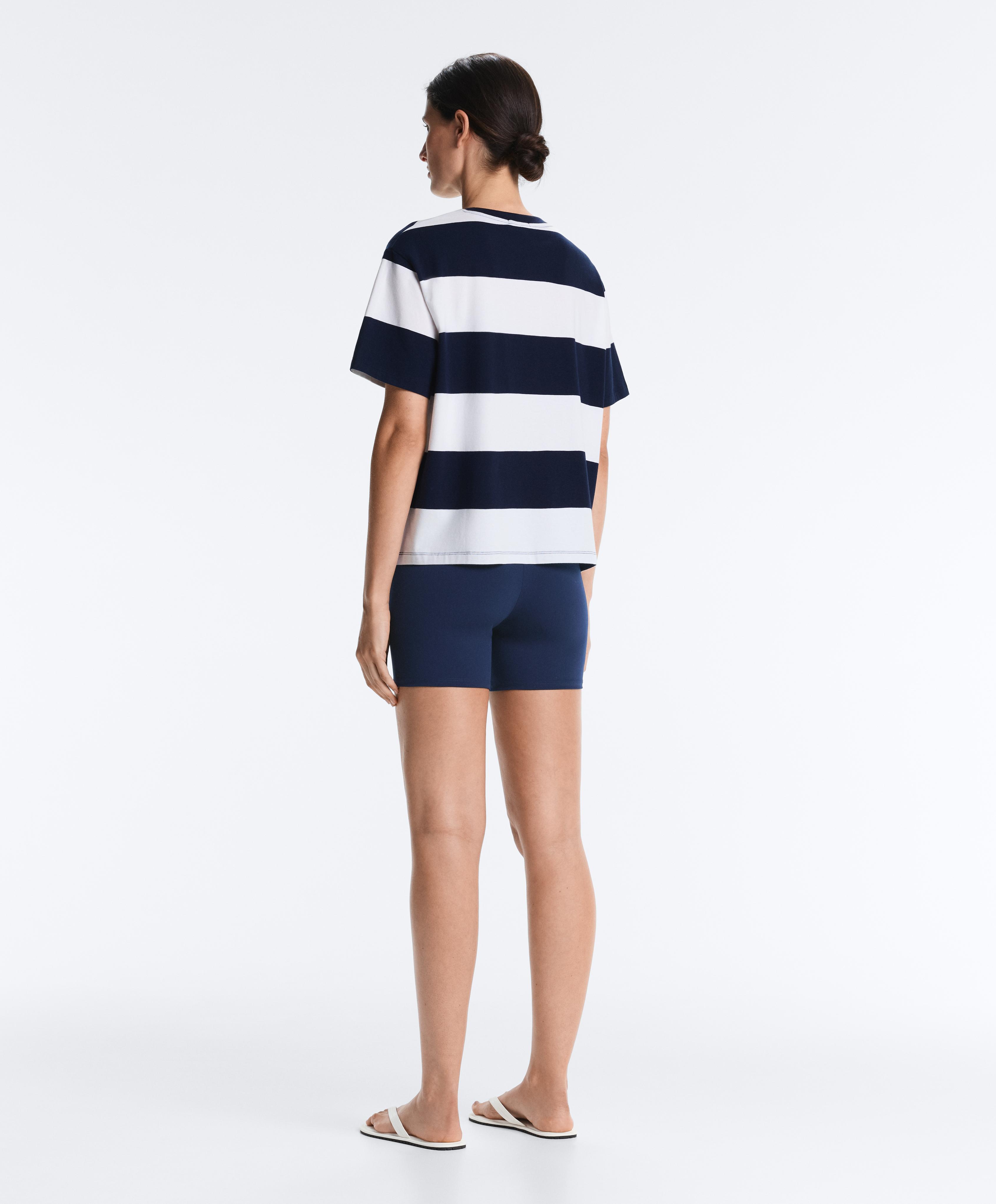 Boxy cotton-blend T-shirt with wide stripes — NAVY BLUE
