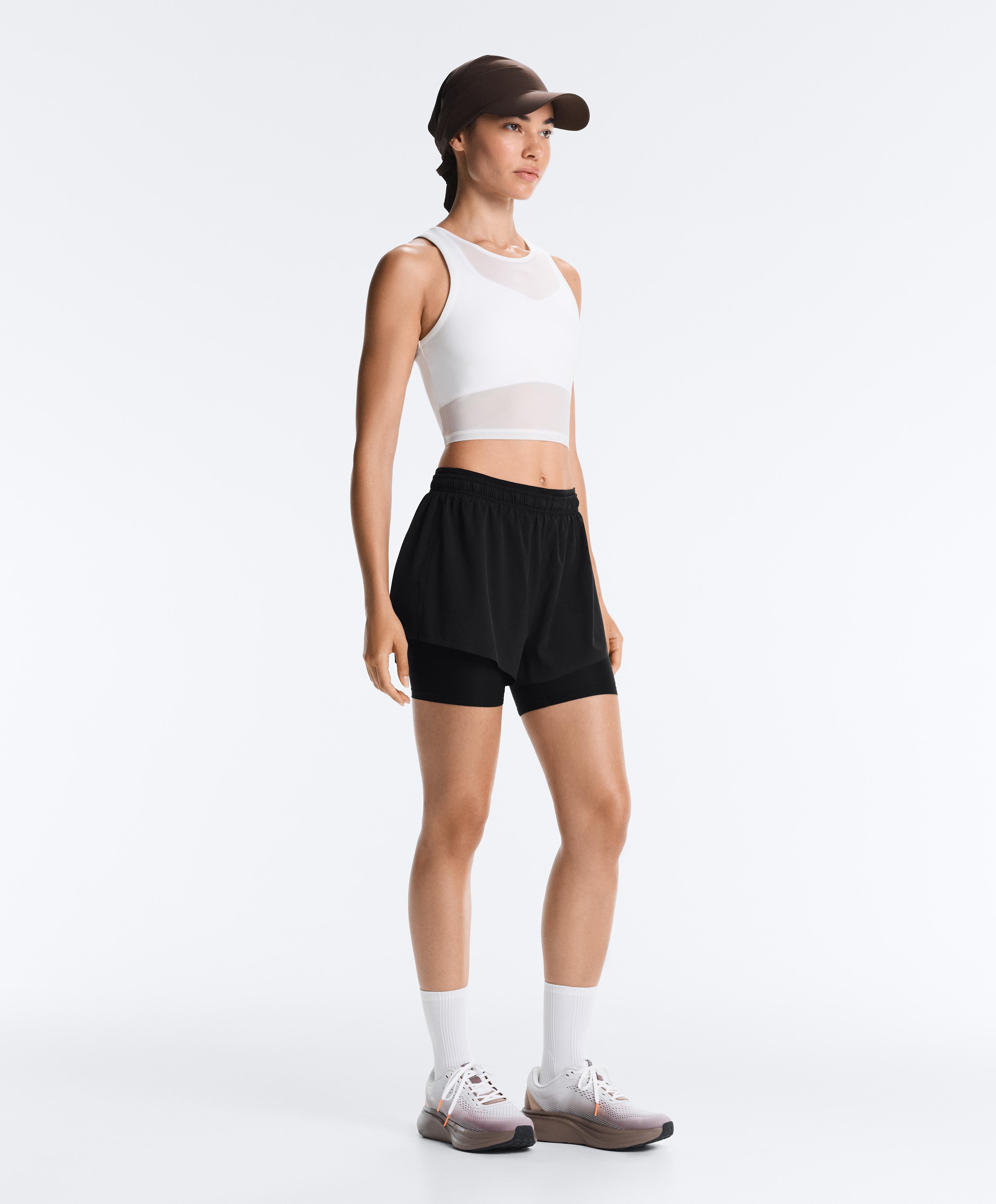 Mid rise 2-in-1 technical shorts — BLACK