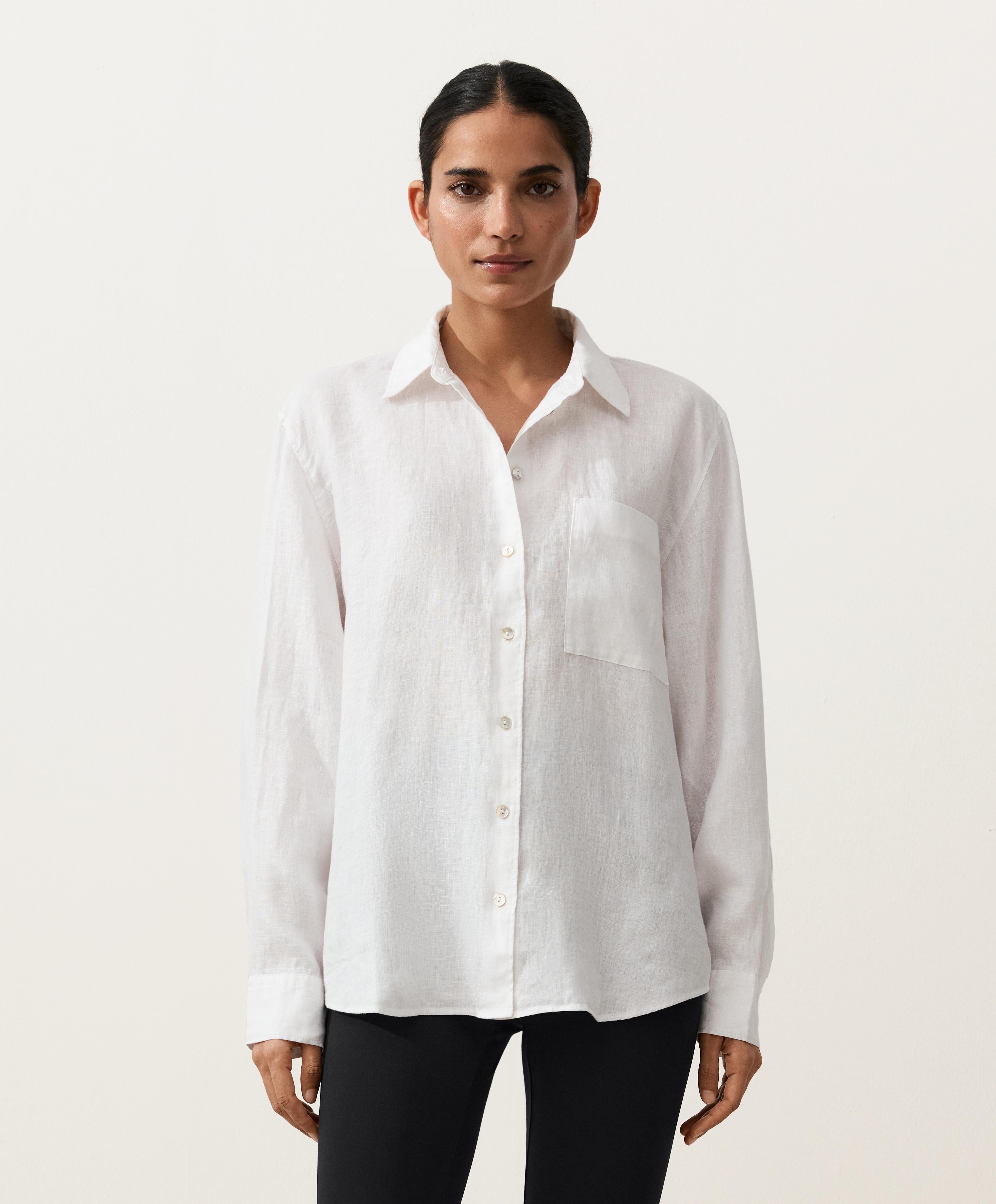 100% linen relaxed shirt — WHITE