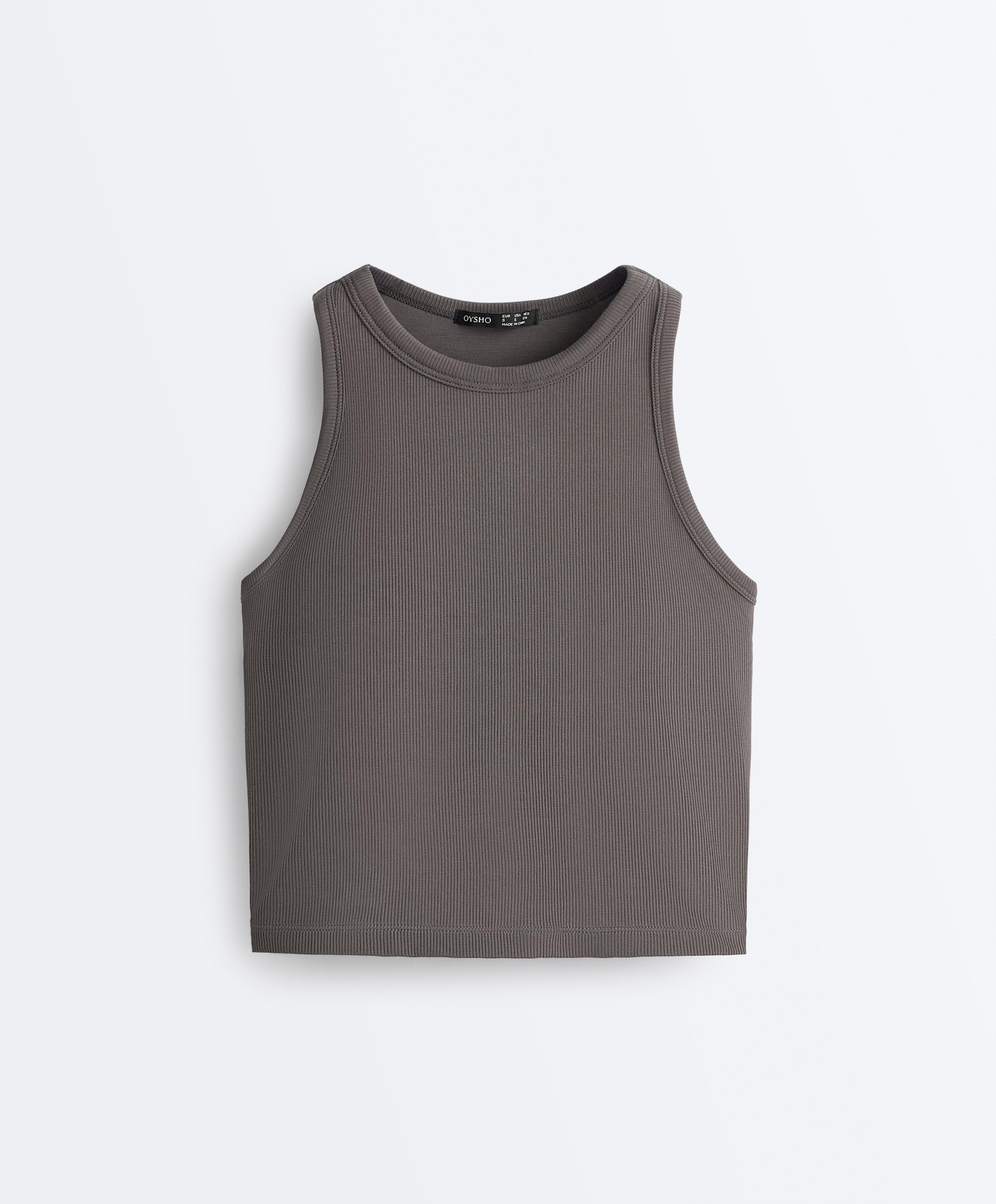 Rib modal blend long tank top — CHARCOAL
