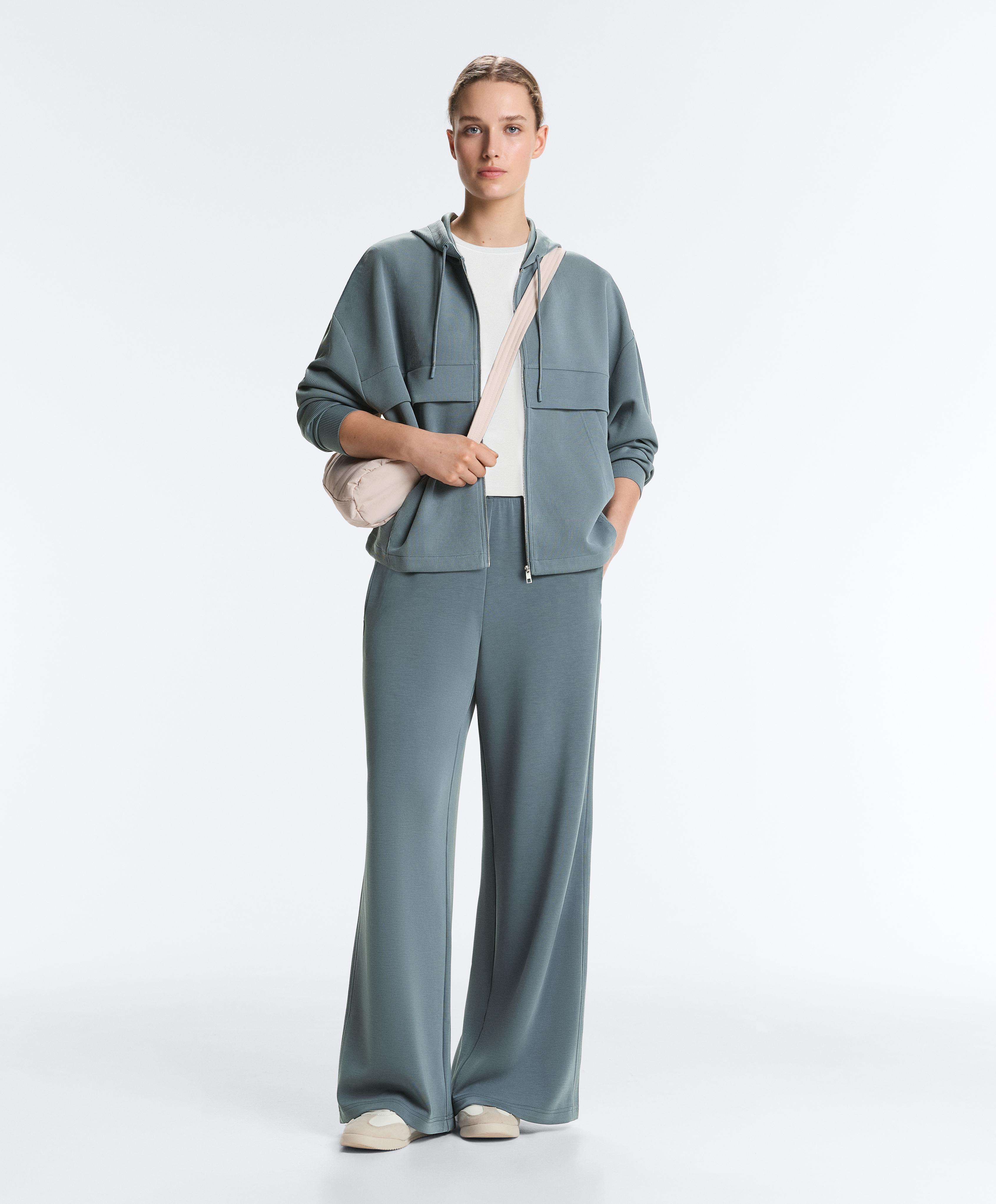 Soft-touch modal zip rib sweatshirt — DARK GREY-BLUE