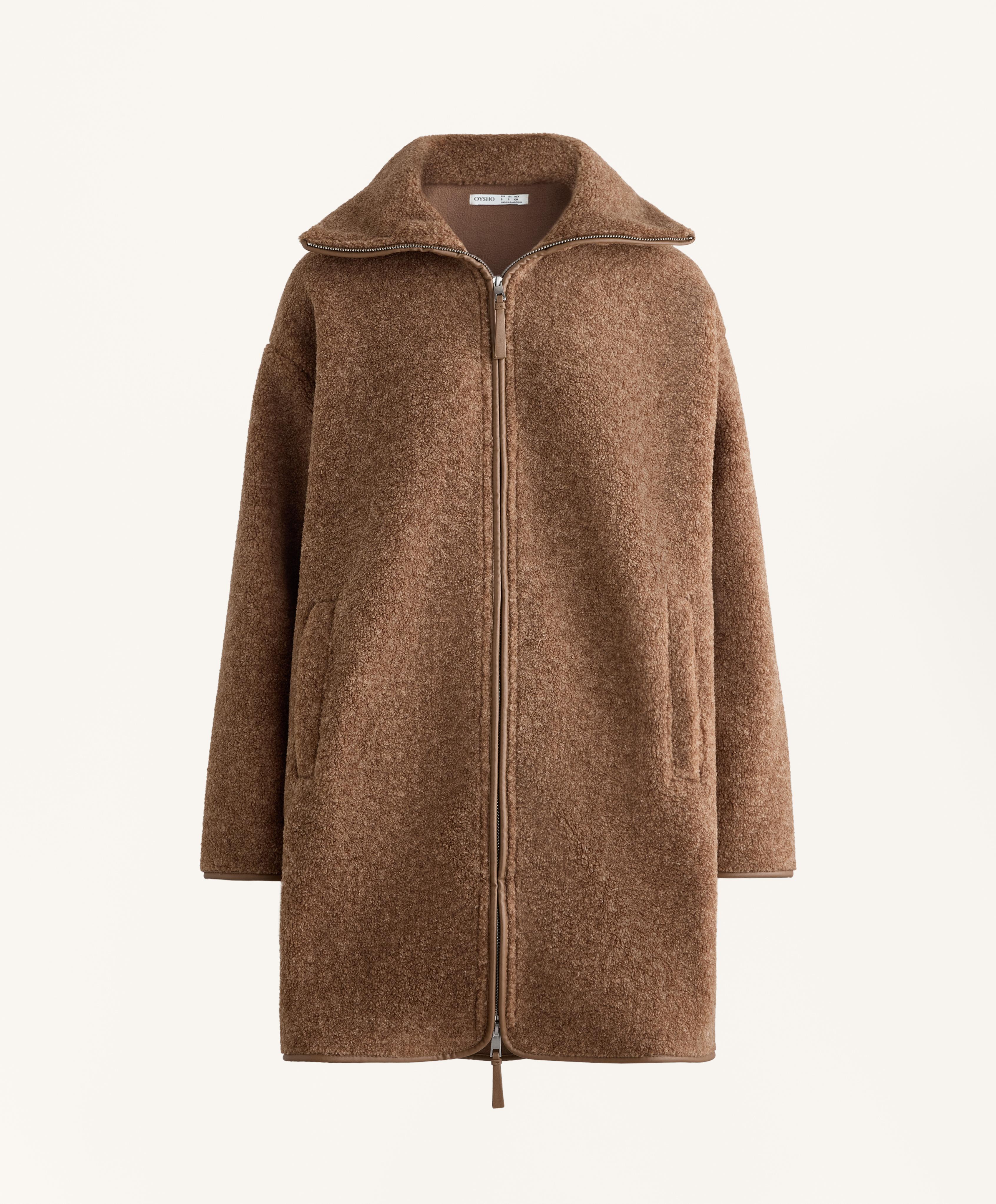 Long faux-shearling jacket — TAN MELANGE