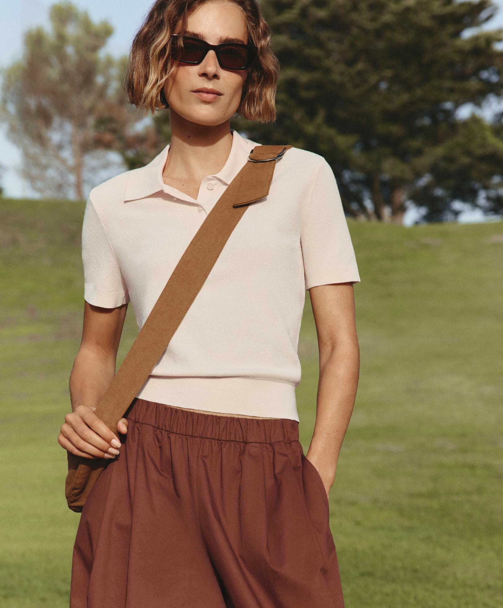 Short-sleeved button knit polo shirt — ECRU