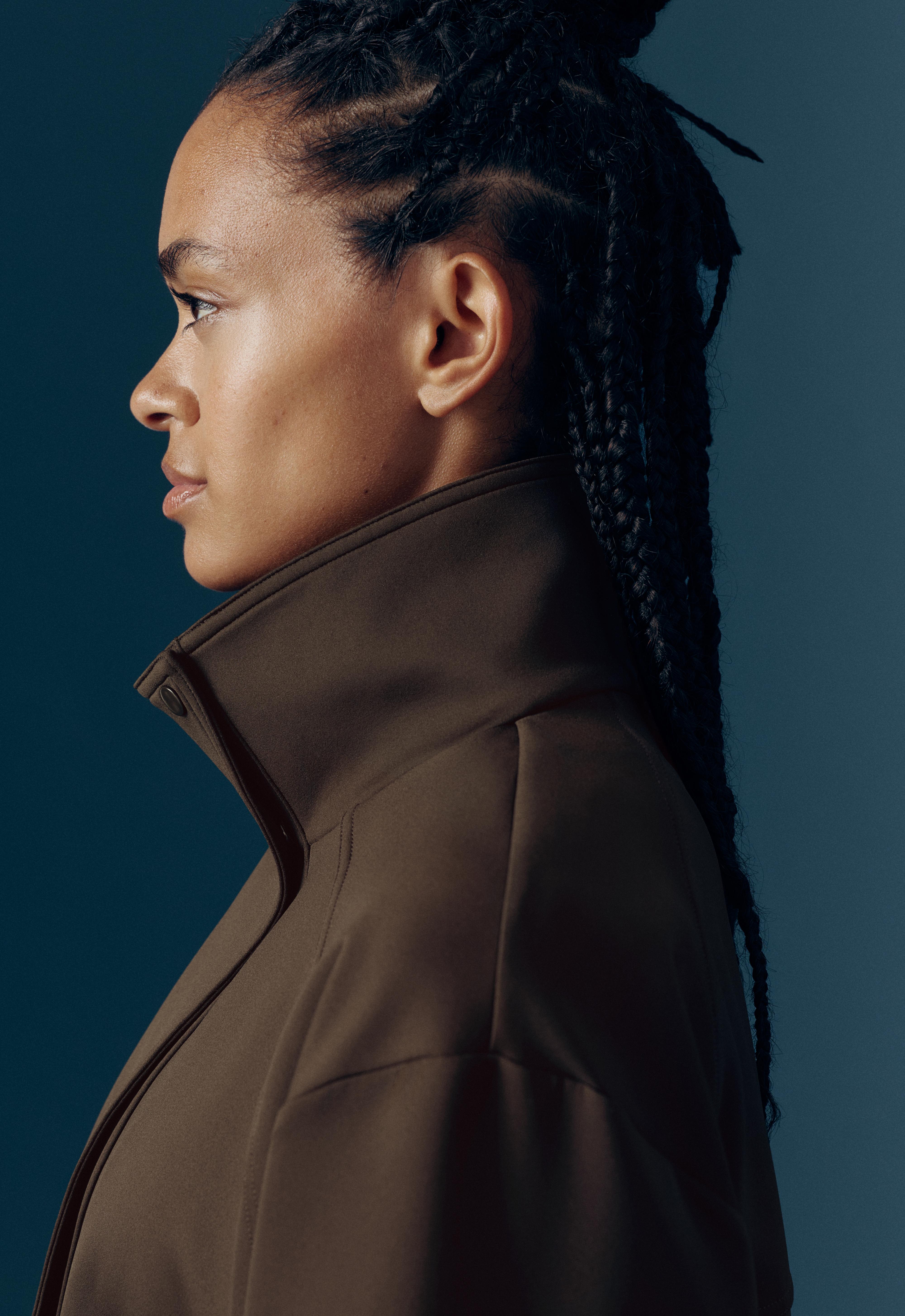 Neoprene-effect double-collar jacket — BROWN