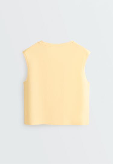Cotton blend sleeveless T-shirt — PALE YELLOW 8