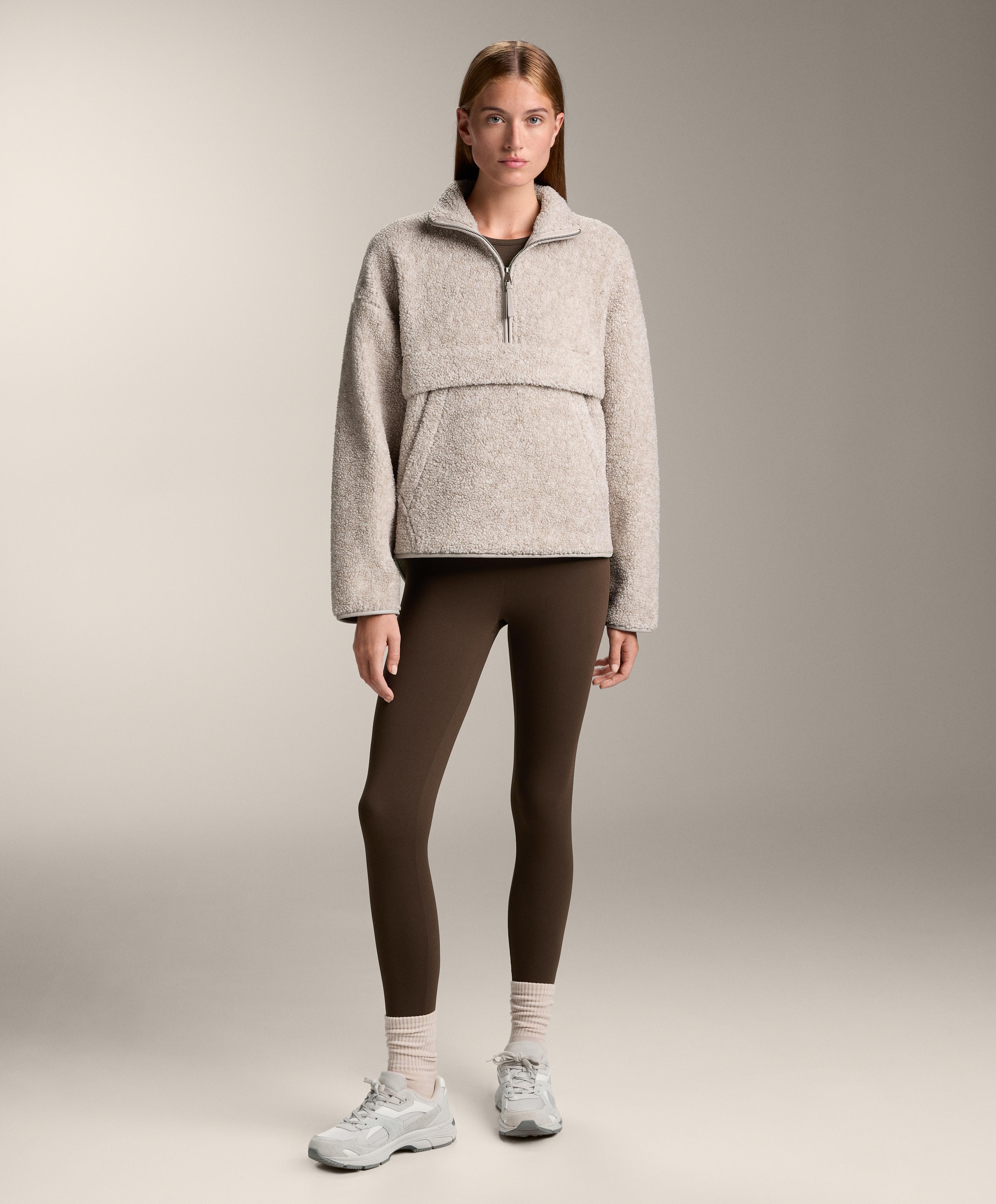 Faux-shearling sweatshirt with front pocket — PALE ASPHALT