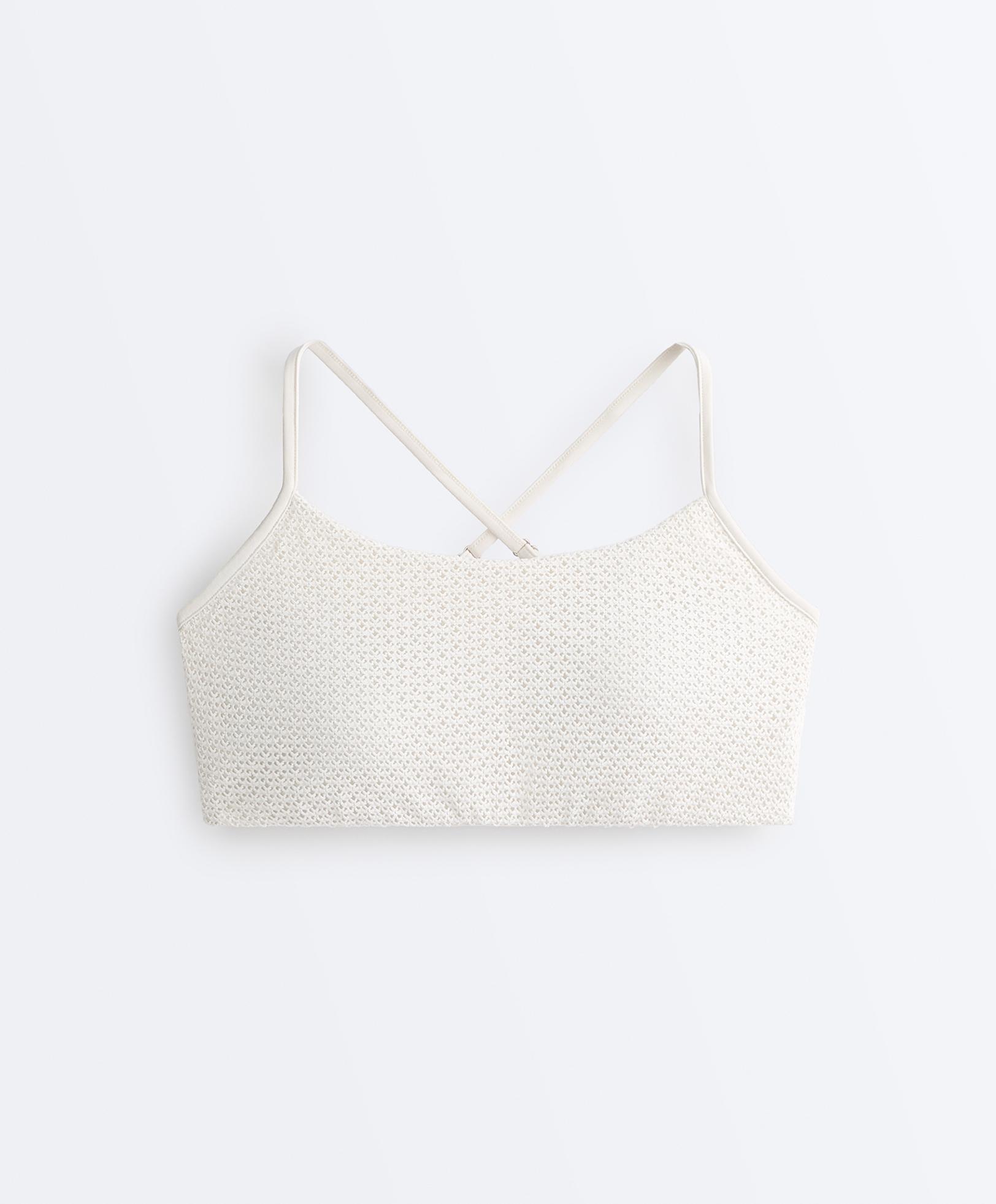 Low-support Comfortlux crochet sports bra — PALE ECRU
