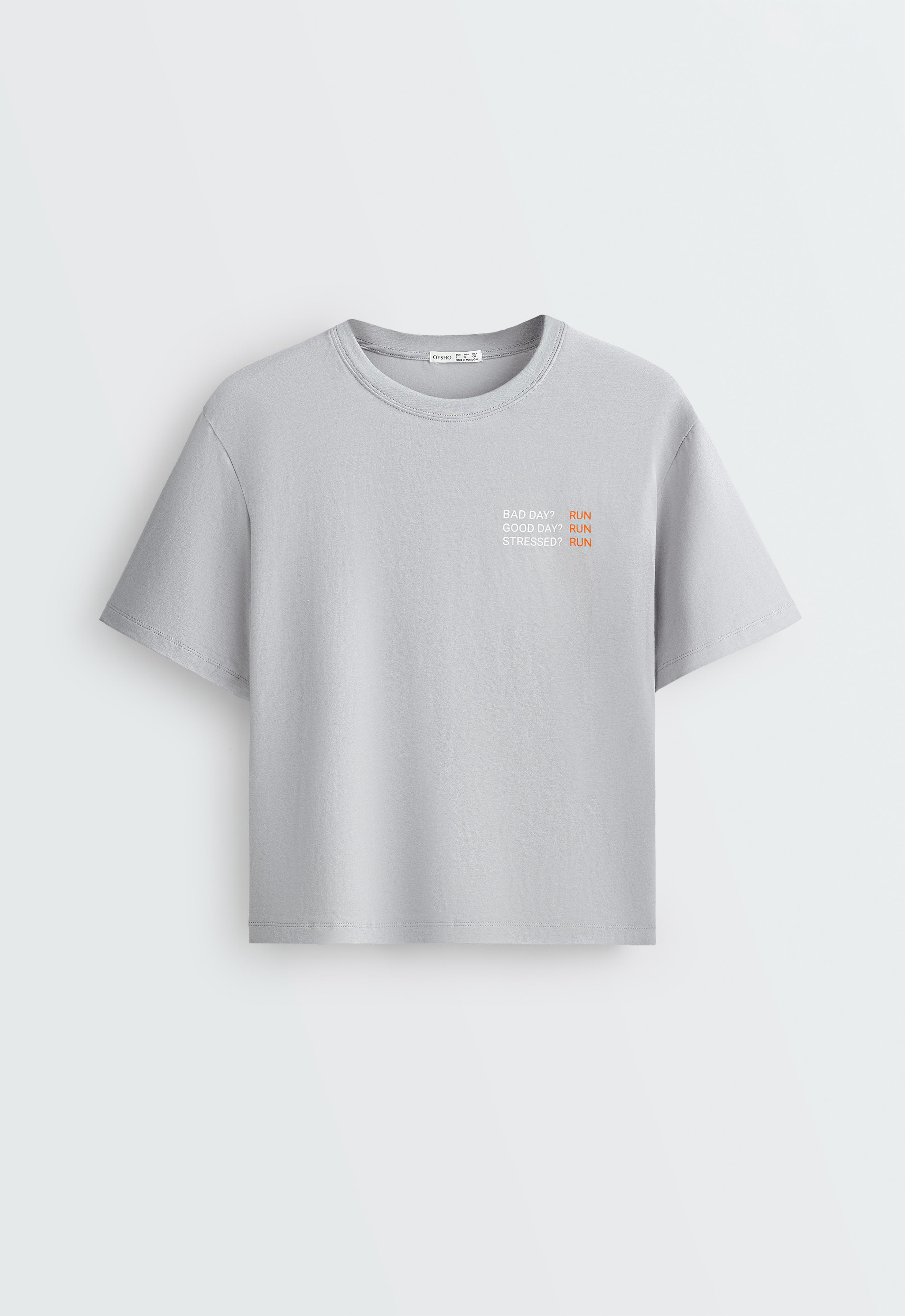 Boxy cotton blend slogan T-shirt — GREY