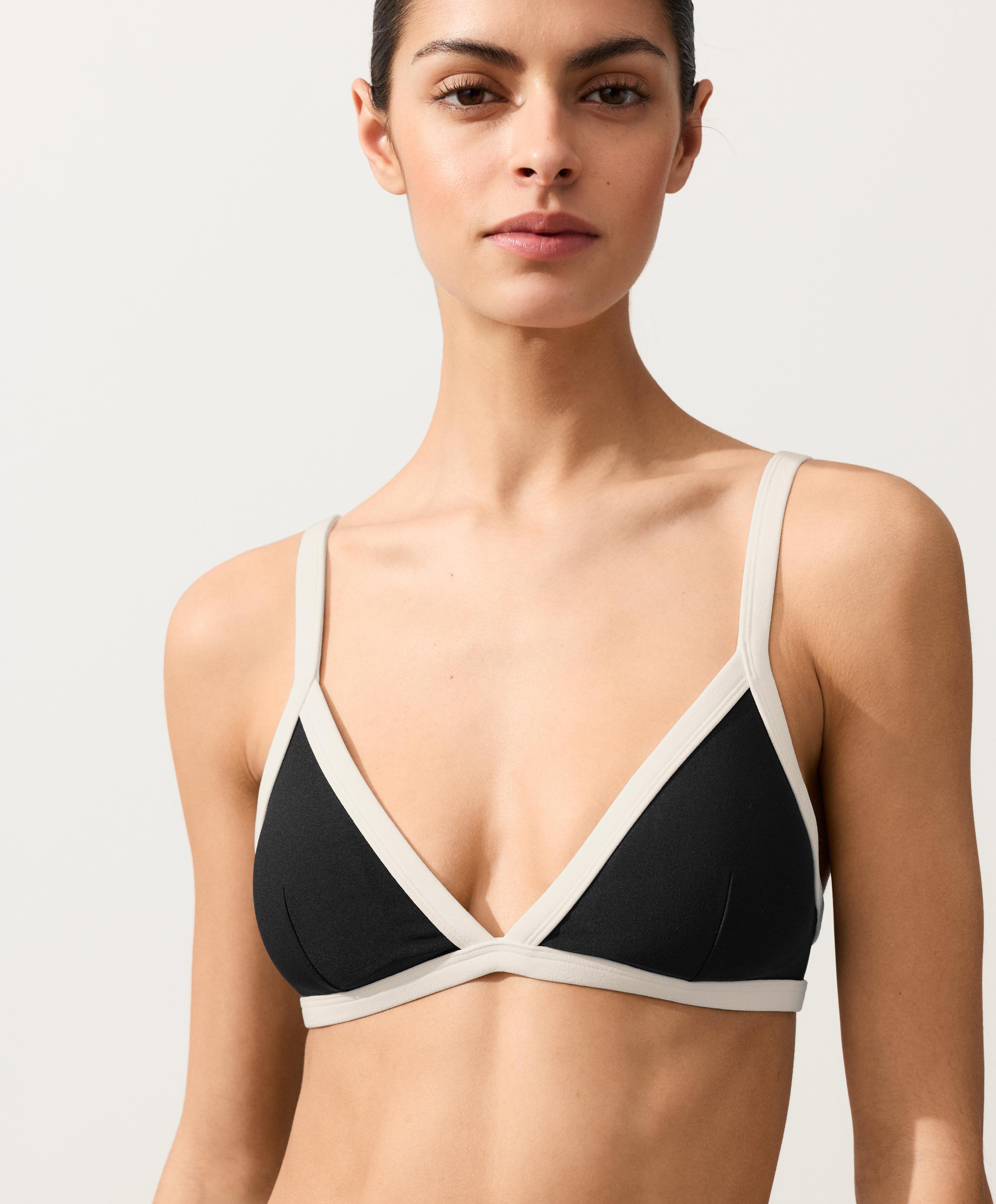 Contrast trim triangle bikini top — BLACK