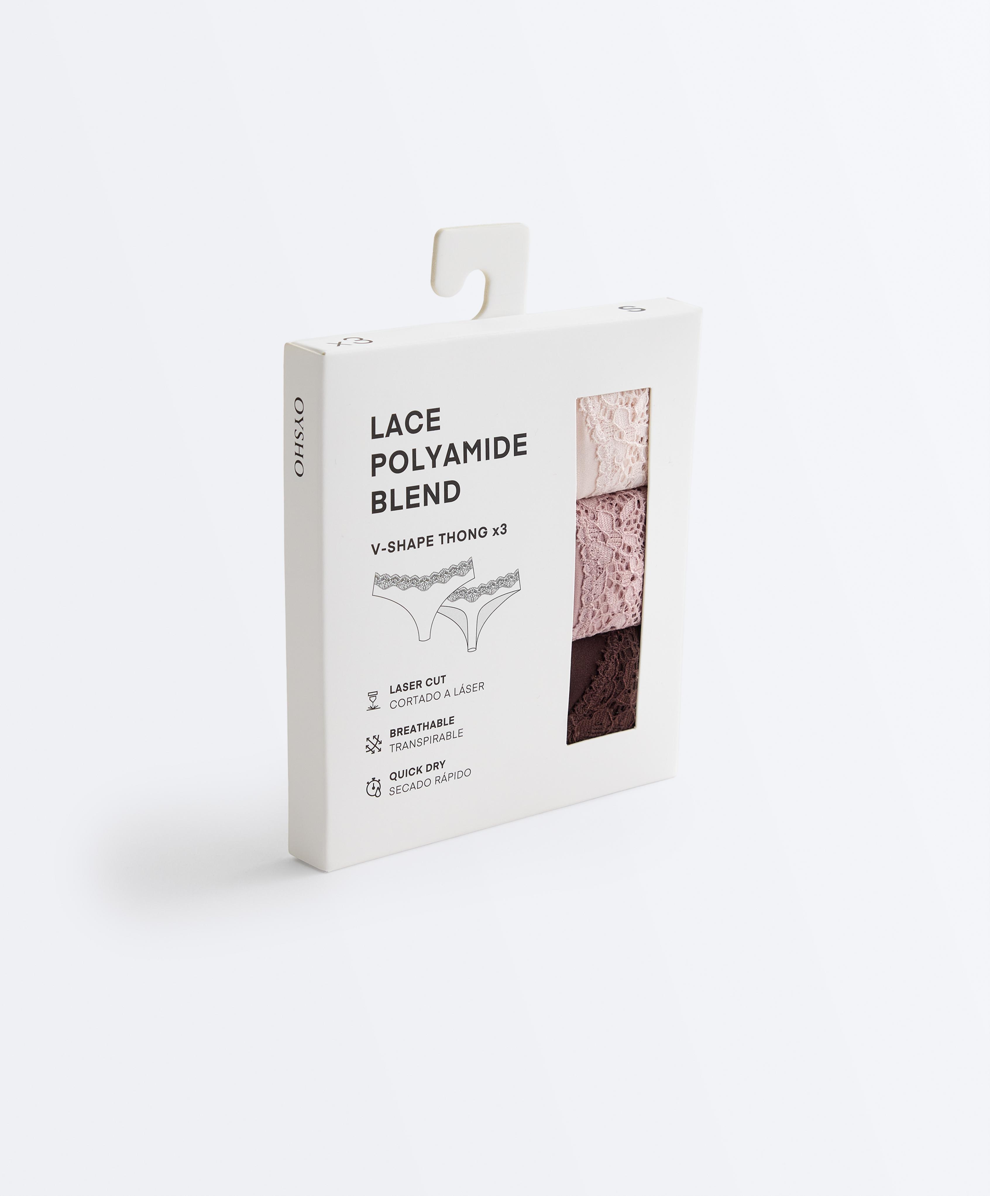 3 laser-cut polyamide blend lace thongs — CHOCOLATE
