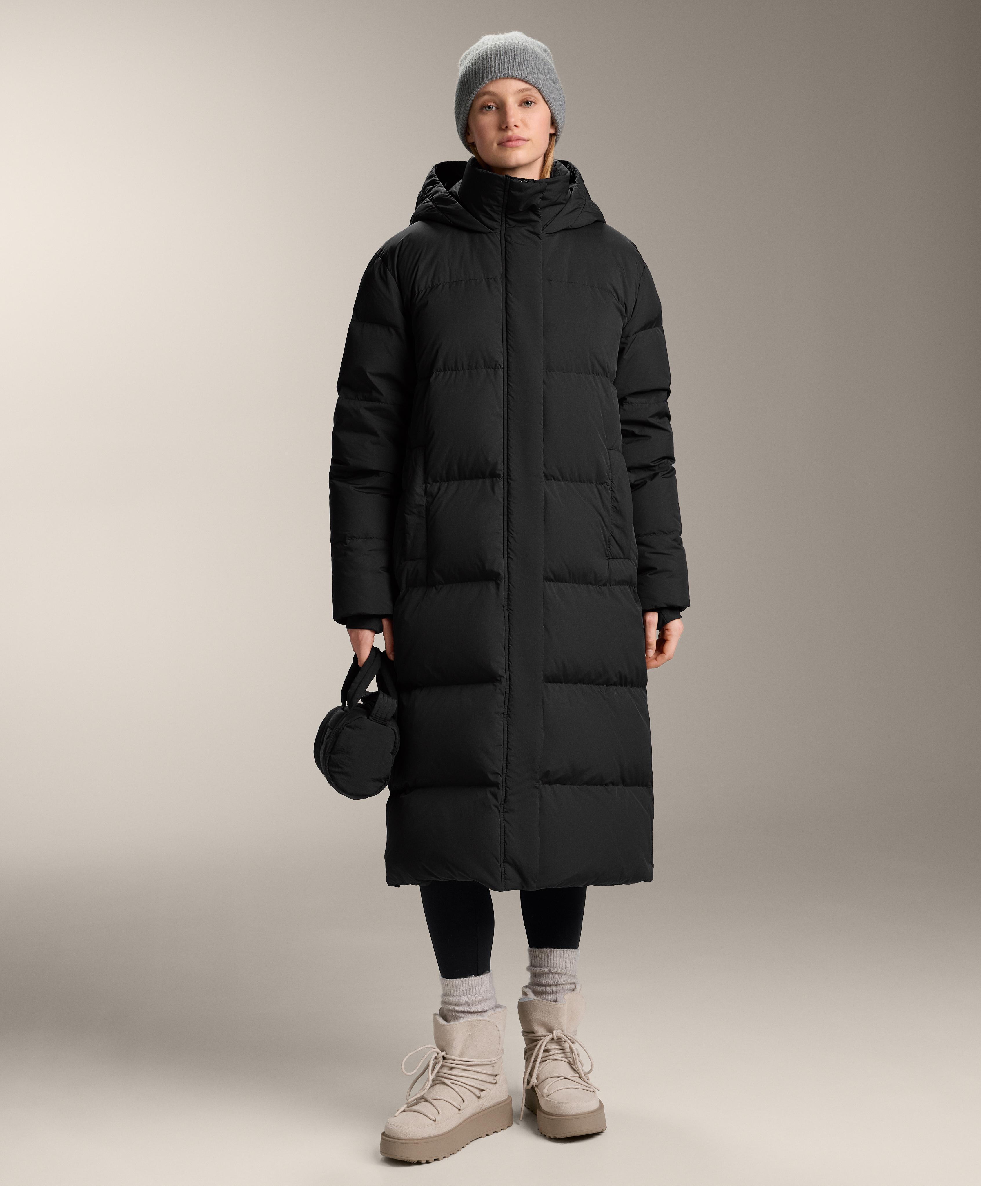Long 100% down padded jacket — BLACK