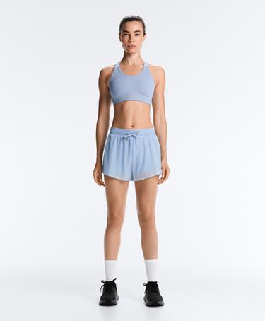 Technical 2-in-1 checked mid-rise shorts — MID GREY-BLUE 3