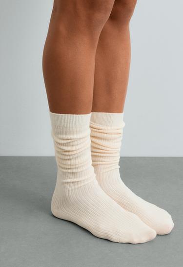 Long socks 61% modal 17% cashmere — ECRU 3